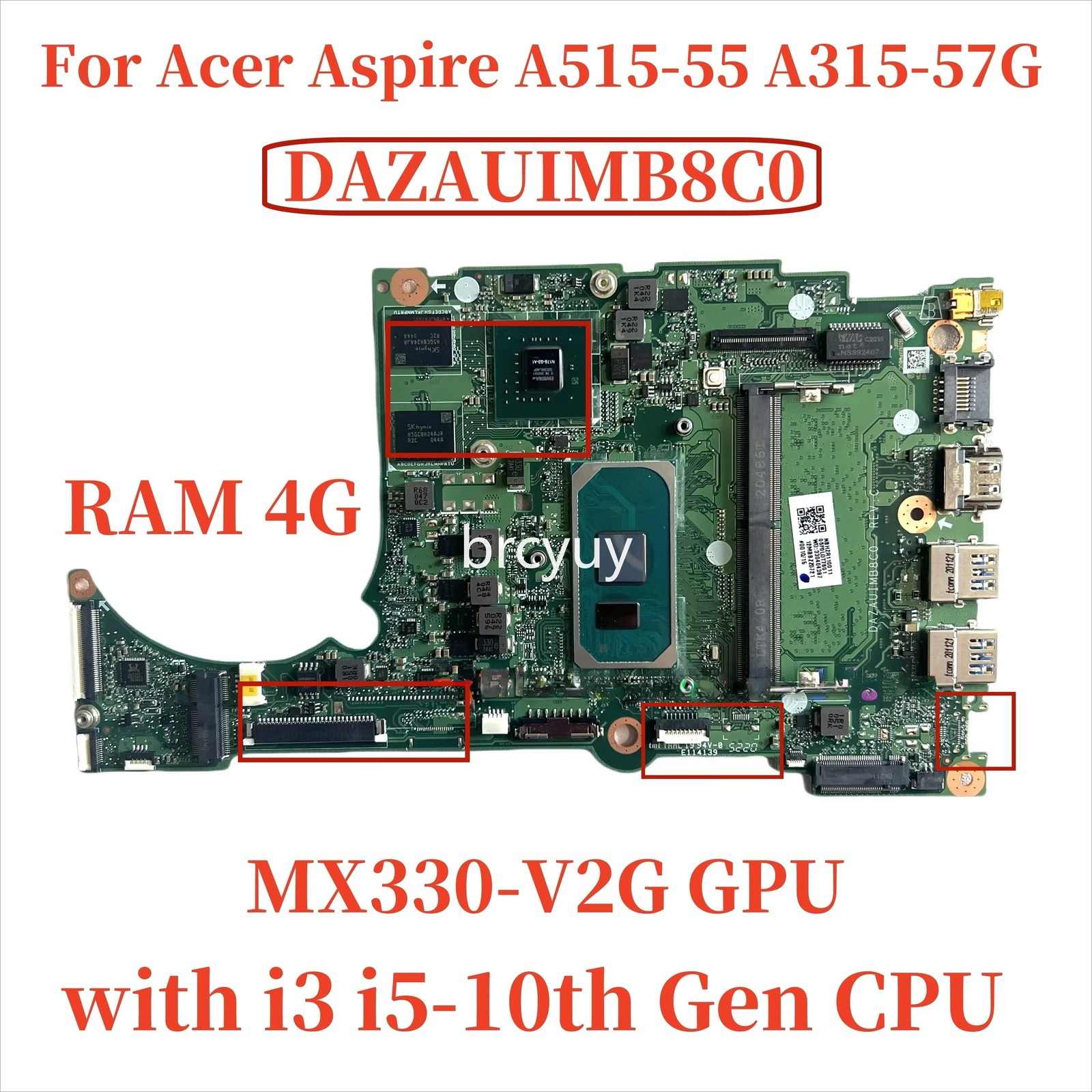 DAZAUIMB8C0 For Acer Aspire A515-55 Motherboard with i5 i7-10th 4GB-RAM MX330 2G