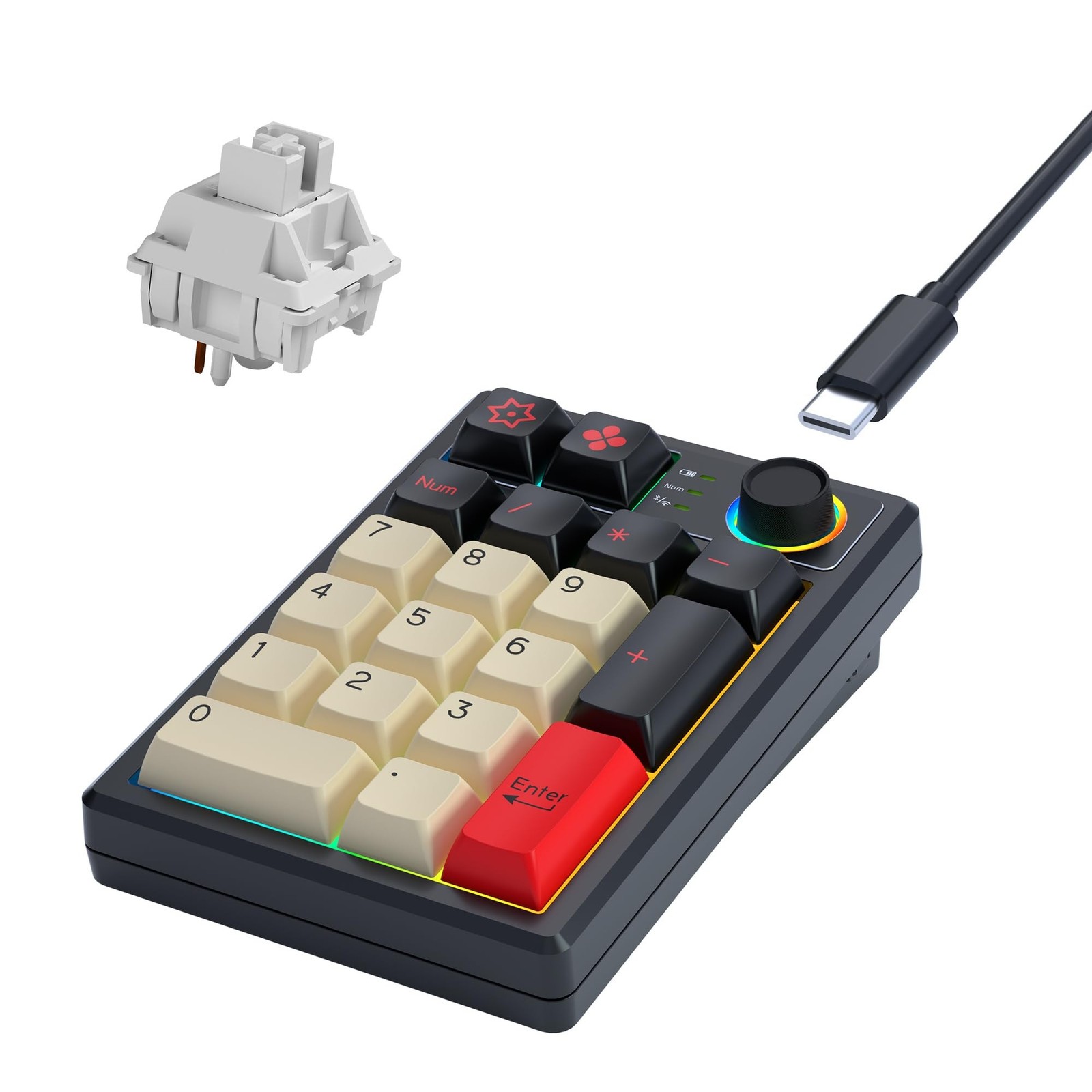 K19 Wireless Numeric Keyboard, Mechanical Number Keypad Hot-swappable Bluetoo...