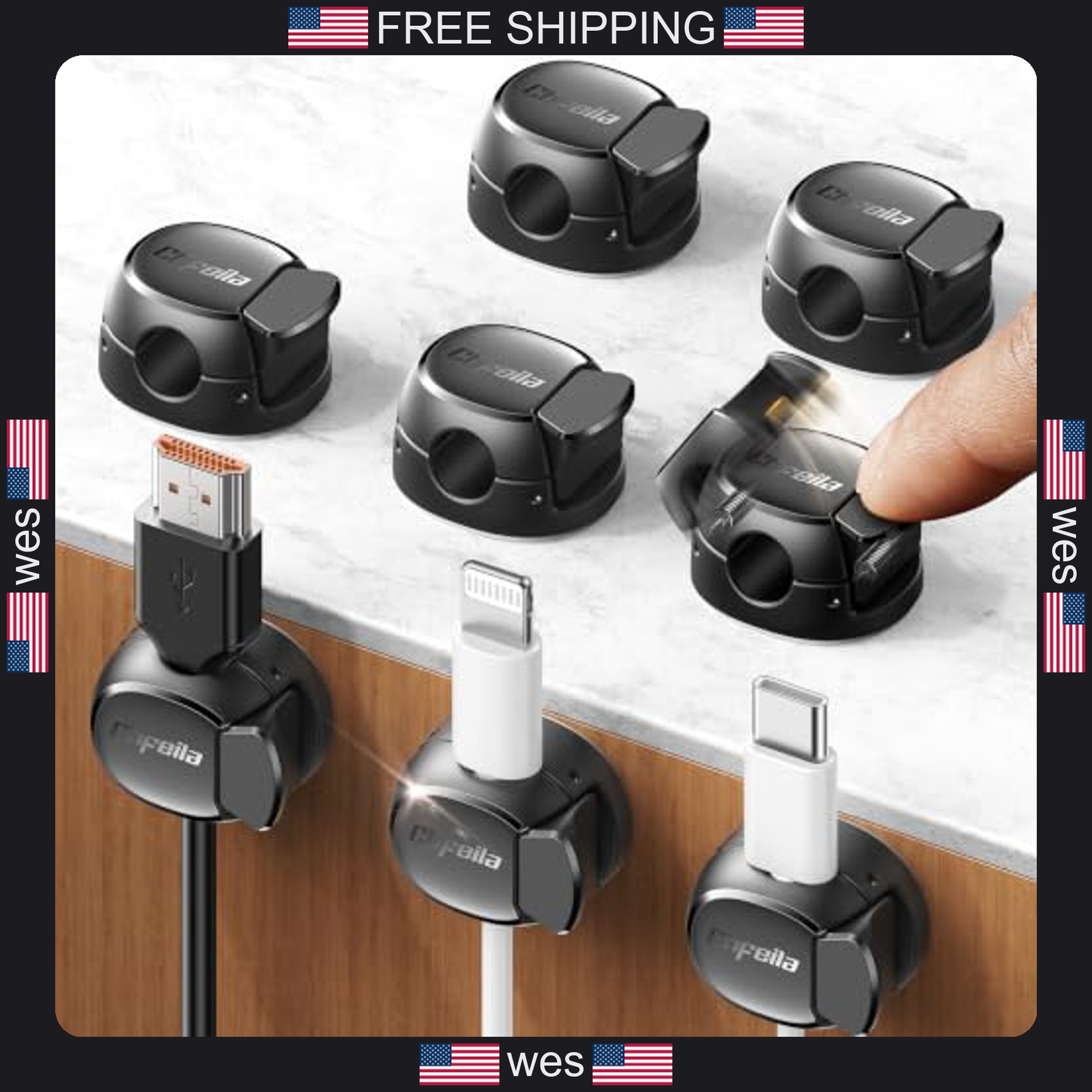 8-pack cable clips quick-lock cord organizers for home office desk and dorm room