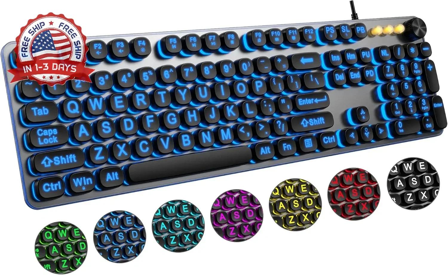 Large Print Backlit Keyboard with 7-Color Backlit, Wired USB Lighted Comp