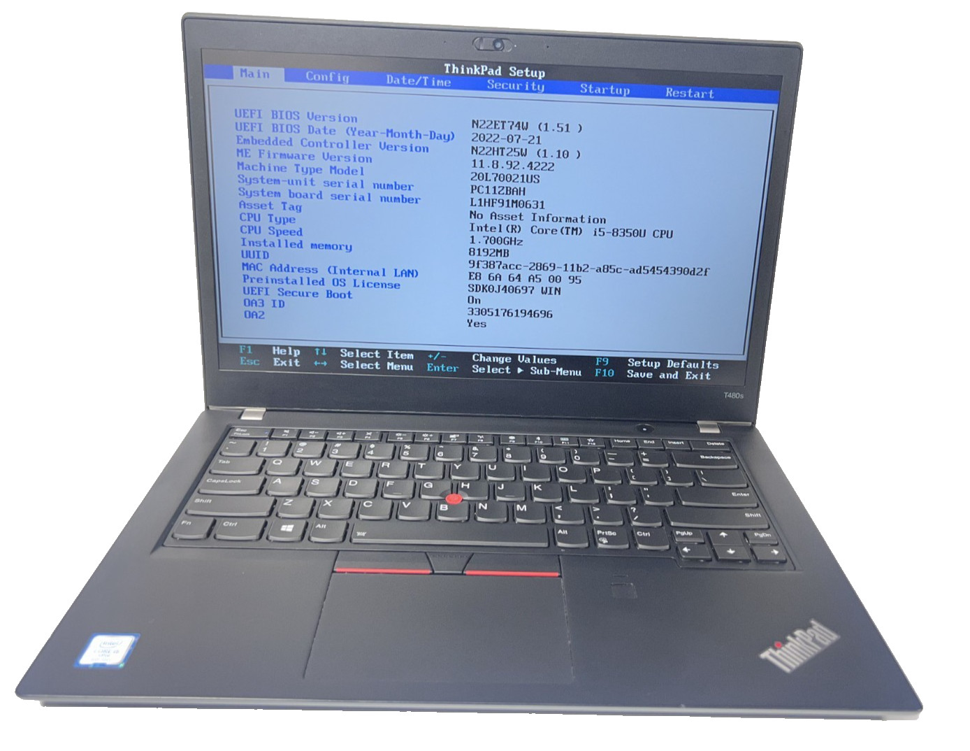 Lenovo ThinkPad T480s 14" FHD 8GB DDR4 Intel Core i5-8350U 256GB NVMe Win11
