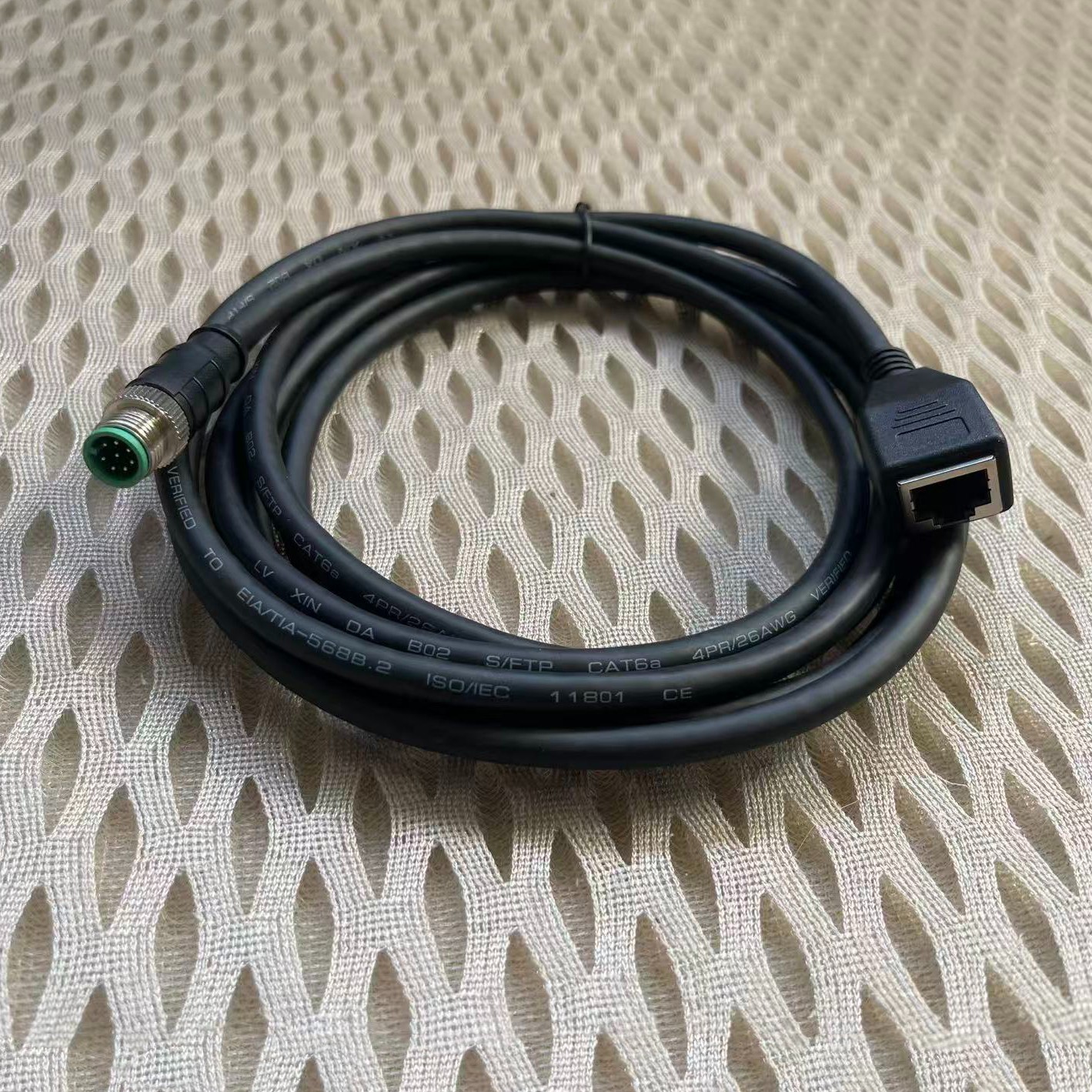 RJ45 Female to M12 8P8C Male Extension Cable Cat6A Ethernet Patch Cord 001