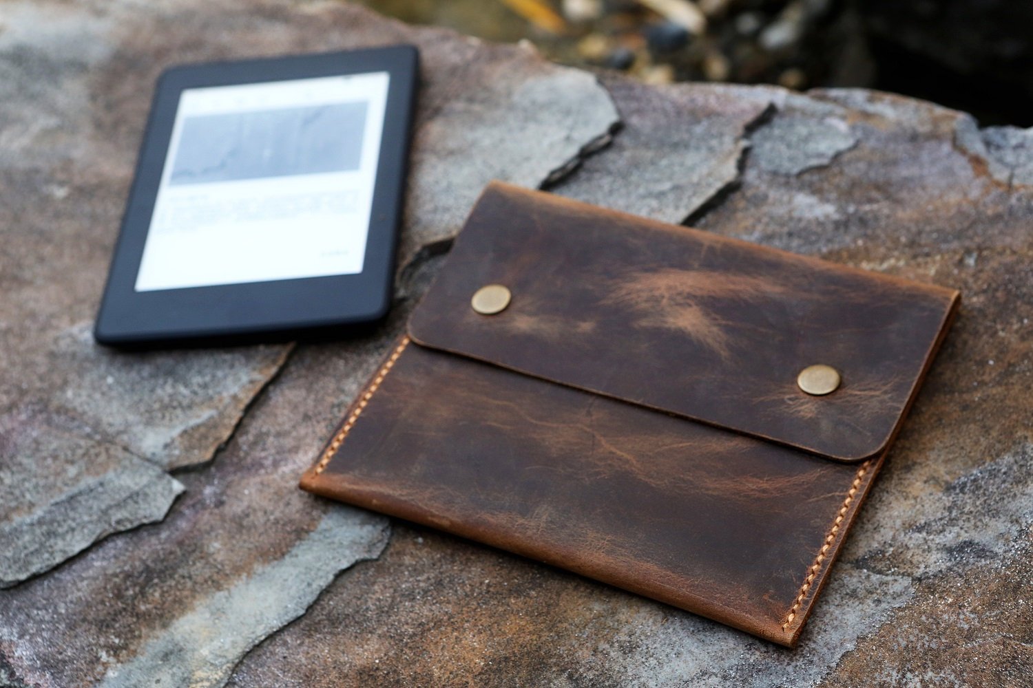 Personalized rustic leather sleeve case for Kindle Paperwhite 12th 11th 10th Gen