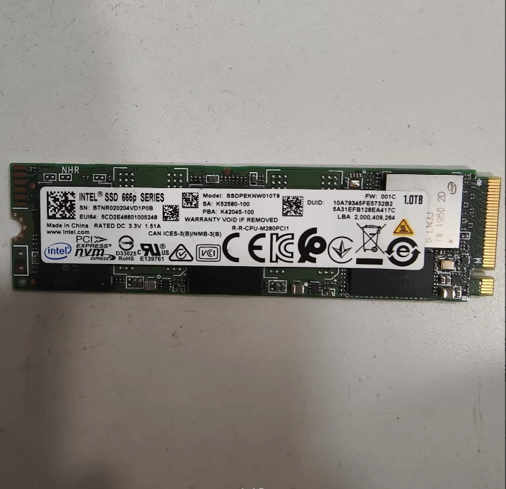 Intel 665p Series SSDPEKNW010T9 1.0TB 2280 M.2 PCIe NVMe Solid State Drive