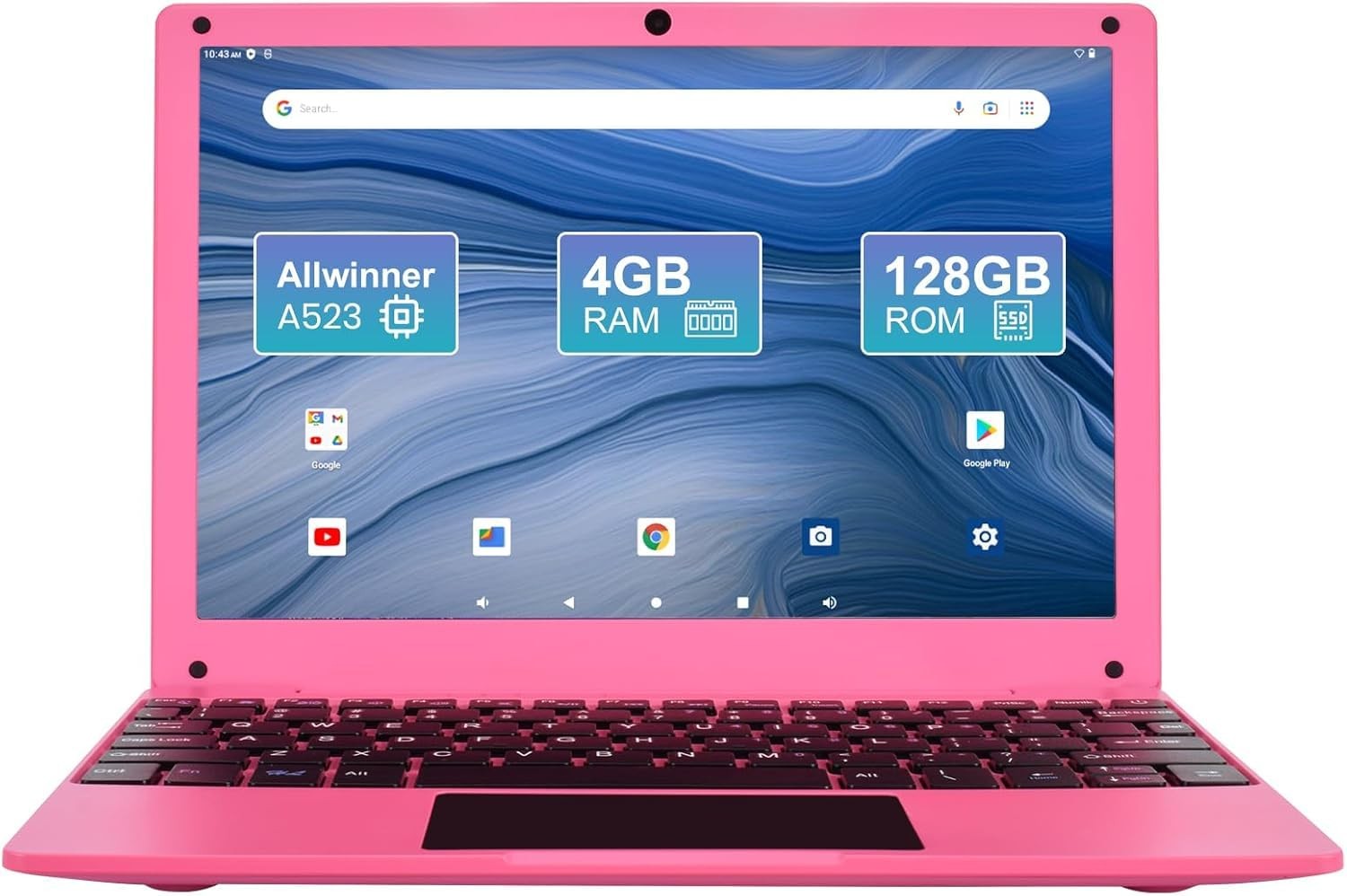 ZHAOHUIXIN 10.1 Inch Android 14 Mini Laptop Pink