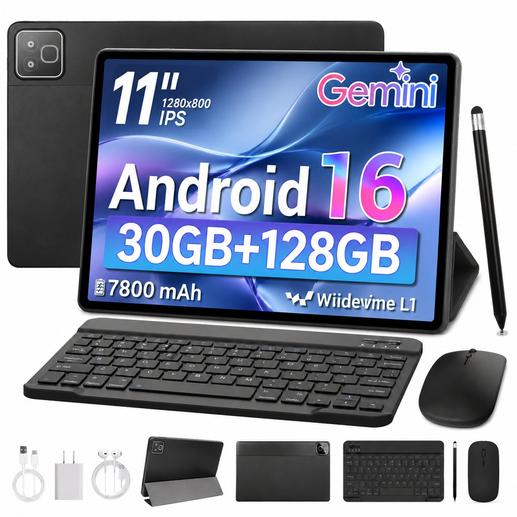 AEEZO 11 Inch Android 16 Tablet 30GB+128GB 7800mAh Gemini AI 5G WiFi Widevine L1