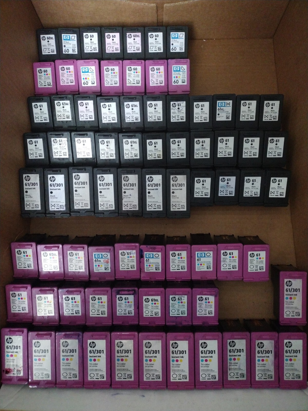 Lot of 78 Genuine HP 60 & 61  XL Black Tri Color Empty ink Cartridges Never Refi
