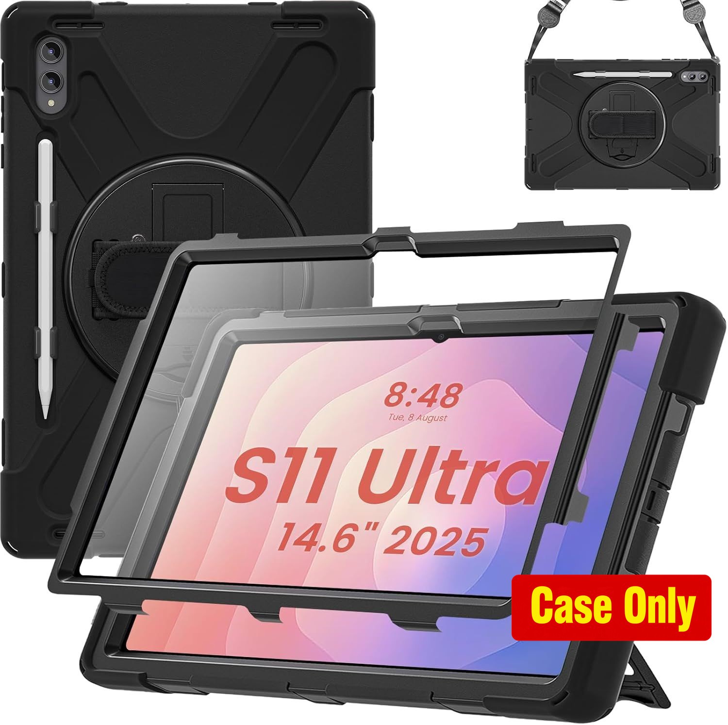Shockproof Black Case for 2025 Galaxy Tab S11 Ultra 14.6" Tablet