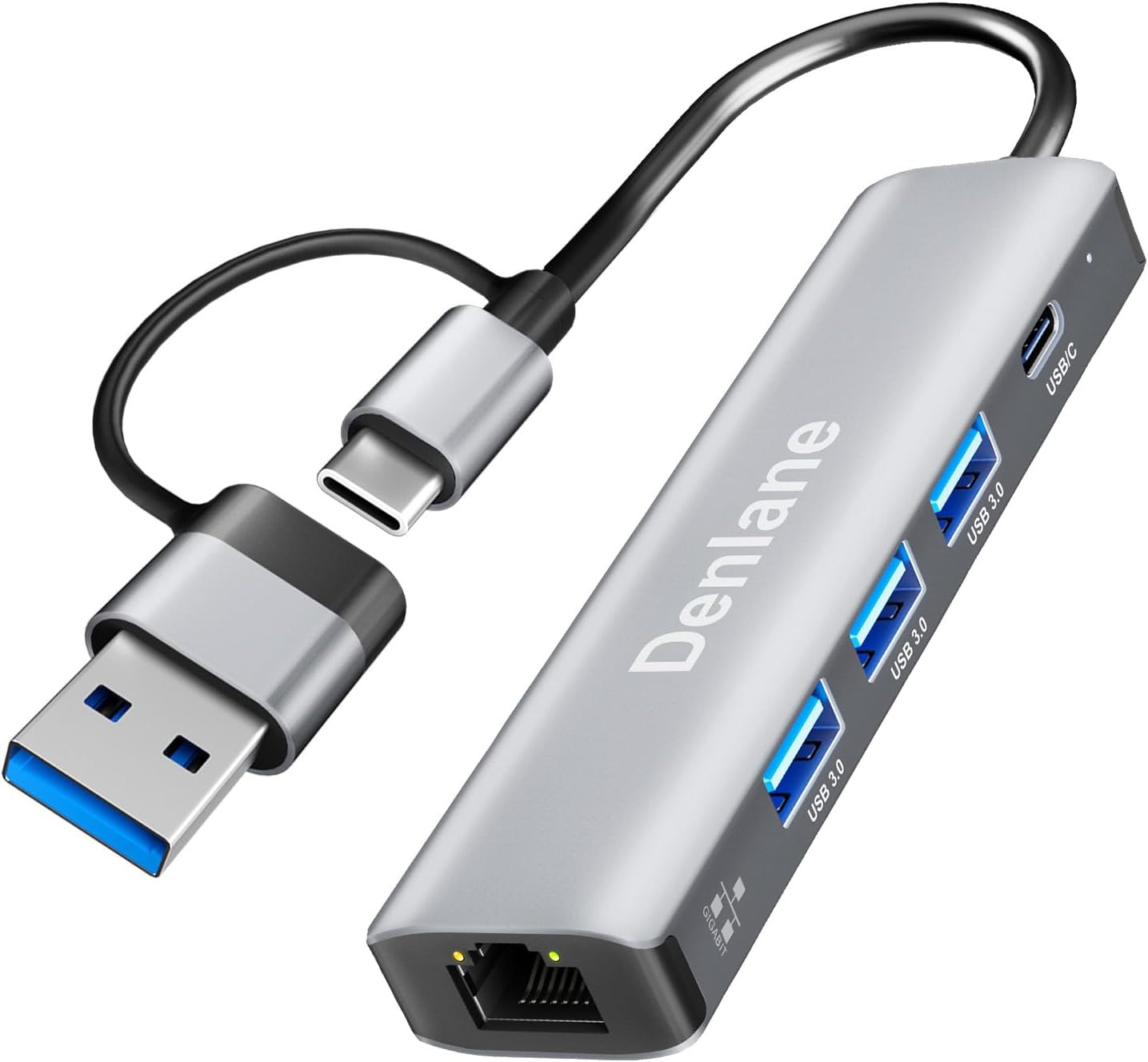 USB C to Ethernet Adapter, 5-in-2 Gigabit USB Hub for Laptop RJ45 LAN Network