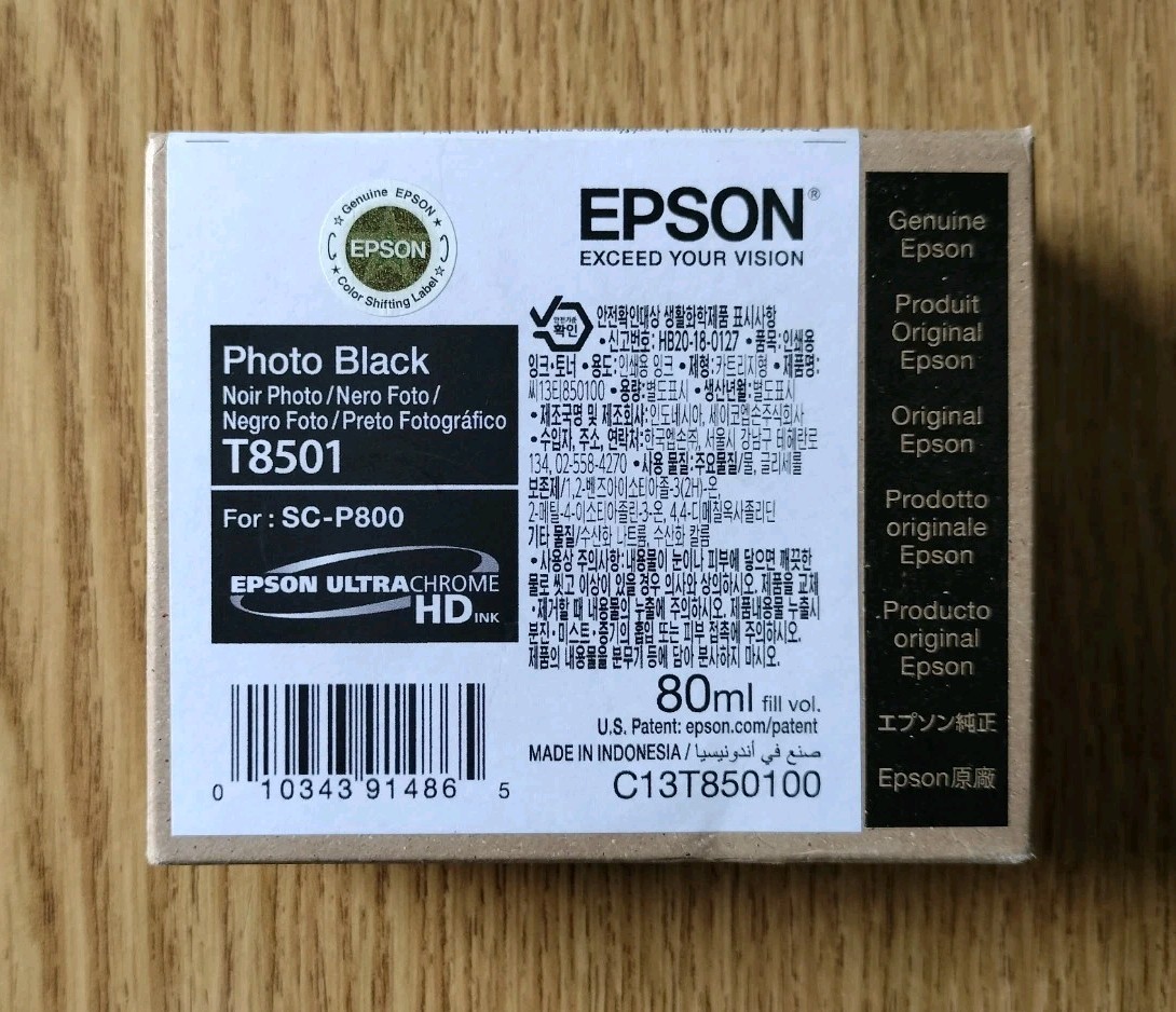 New Genuine Epson T8501 Photo Black Ultra Chrome HD Ink For SC-P800 Exp 08-2026