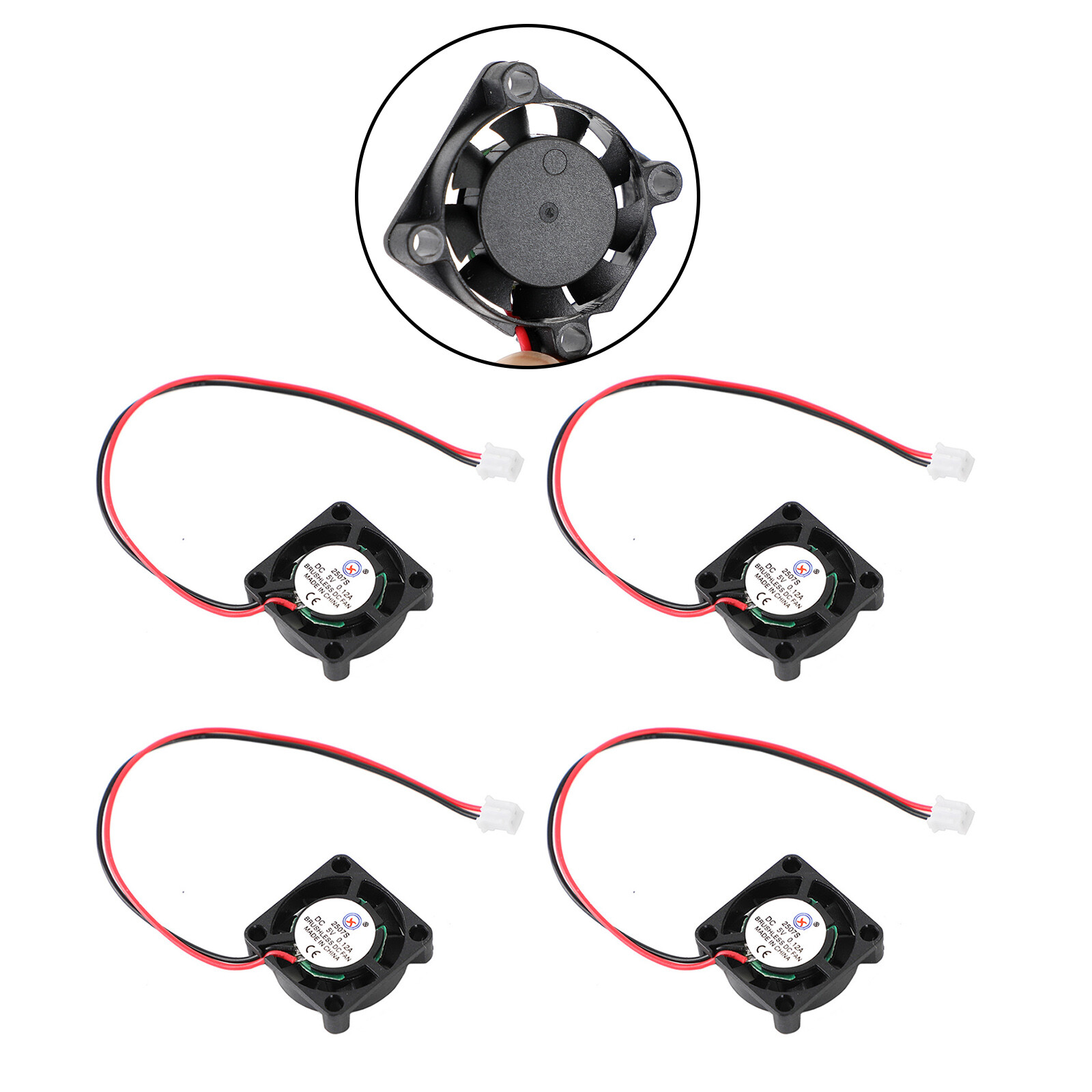 4x Brushless DC Cooling Blower Fan 5V 0.12A 2507S 25x25x7mm Sleeve 2 Pin Wire UE