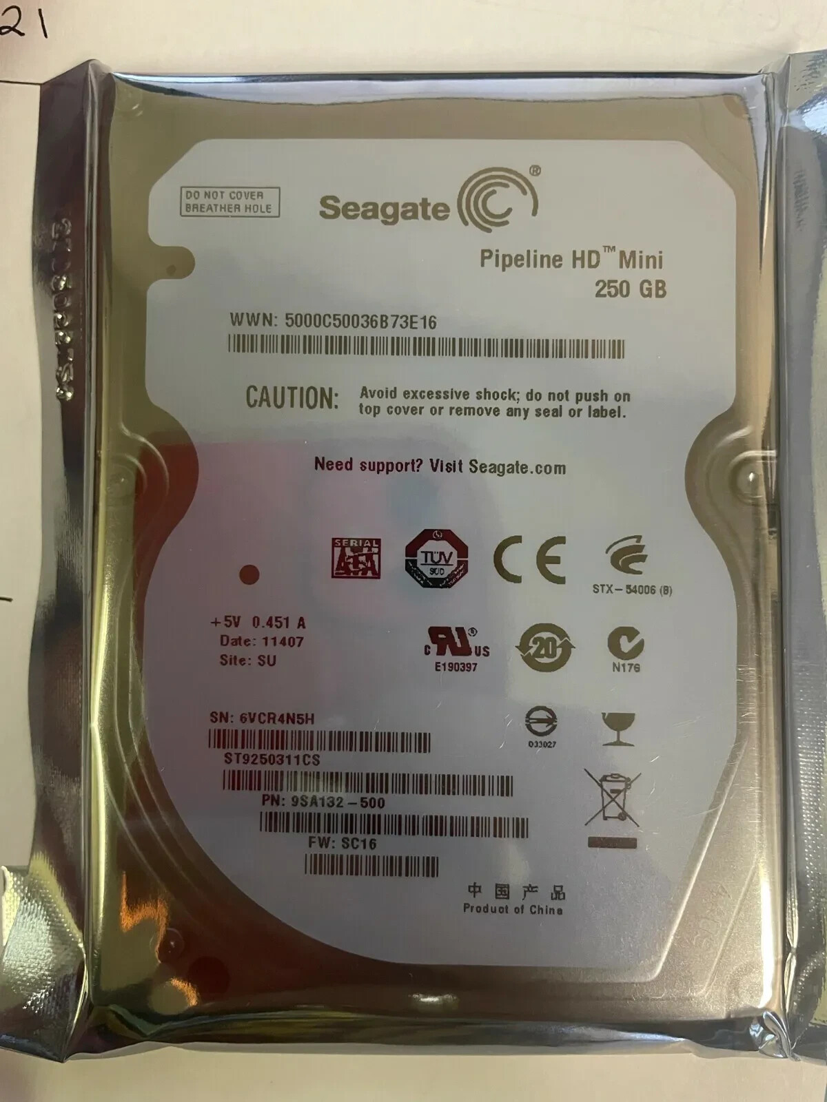 -LOT OF 5-  ST9250311CS 250GB 5400RPM 8MB cache 2.5" SATA 3.0Gb/s