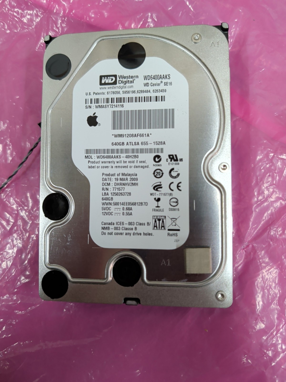 WD6400AAKS-41H2B0 Apple#655-1528B 640gb Sata Desktop Drive