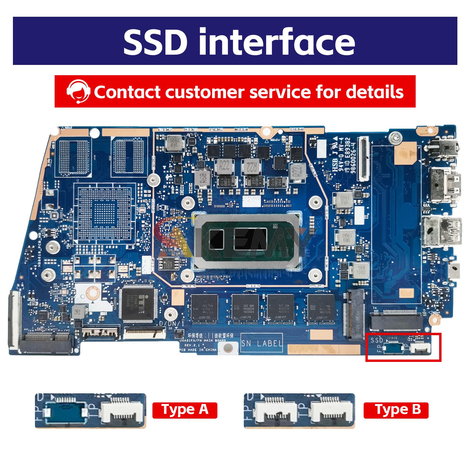 For ASUS UX431FA X431FA UX431FN UX431FAC I3 I5 I7 CPU 8G/16G RAM Motherboard