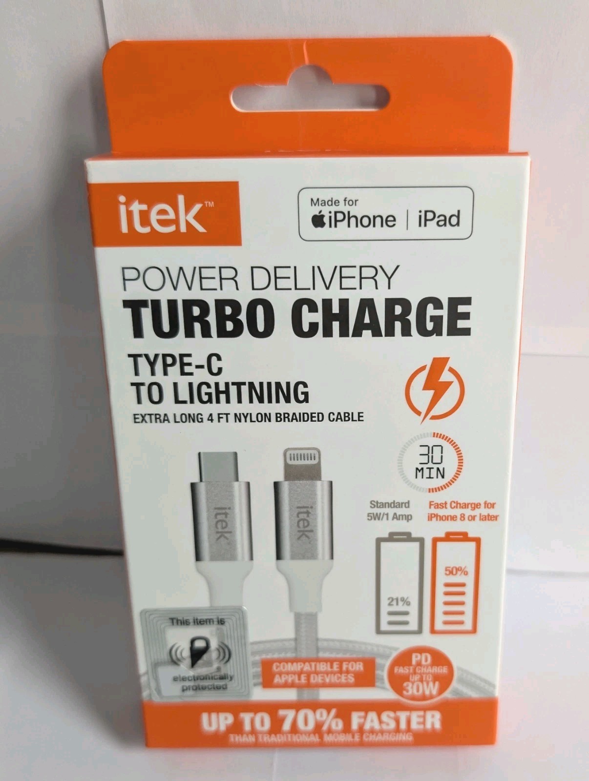  4ft Nylon Braided USB-C to Lightning Cable PD 30W Fast Charge MFi NIB