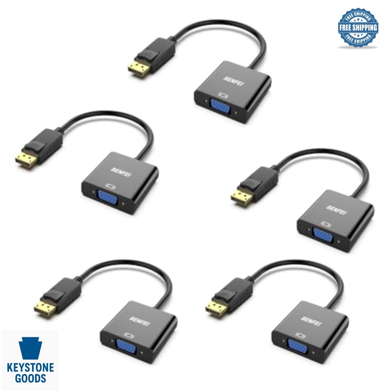 DisplayPort to VGA Adapter 5 Pack Gold Plated 1080p Male to Female Converter