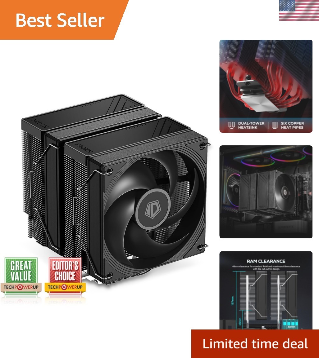 Efficient Blackout Dual-Tower CPU Cooler - 6 Copper Heatpipes & Two PWM Fans