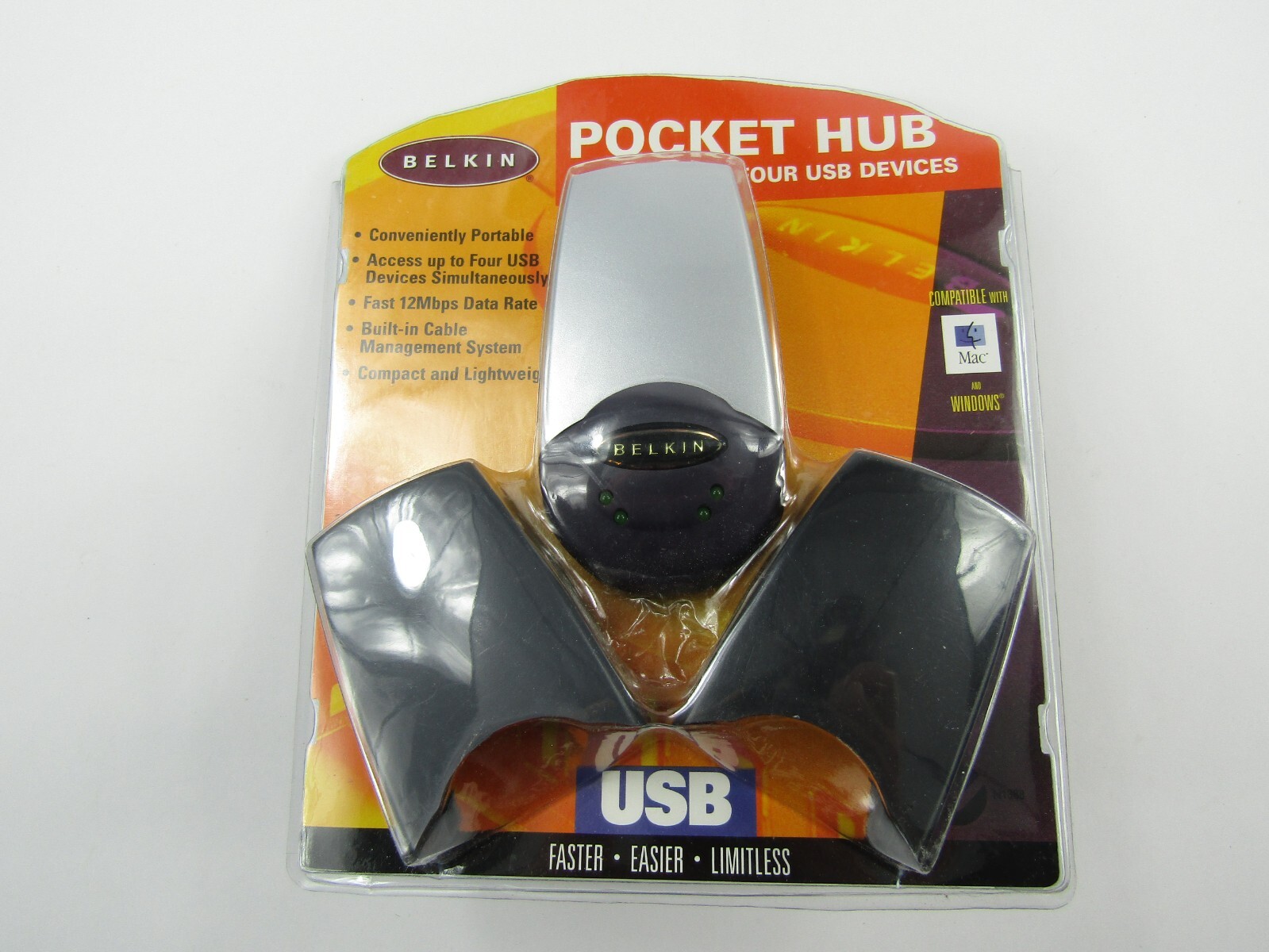 Belkin Pocket Hub USB Connector Up to 4 Devices Portable Built-in Cable New