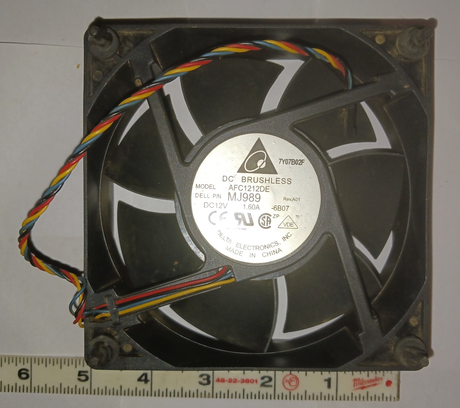 Vintage DELL Large PC cooling fan Model AFC121DE P/N MJ989 DC12V 1.60A Delta Ele