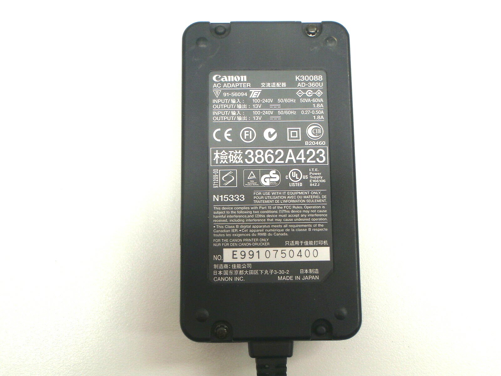 Canon Original Ad-360u K30088  Bjc-50 Bjc50 Bjc-55 Bjc55 Bjc-85 Ac Adapter