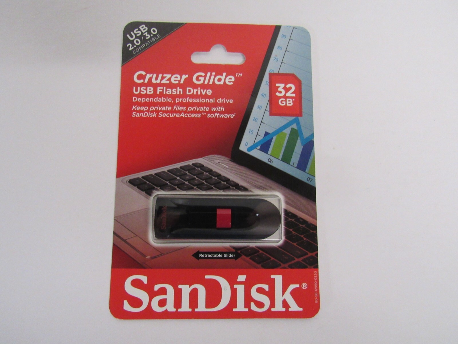 NEW SanDisk USB 2.0/3.0 Flash Drive Cruzer Glide 32 GB