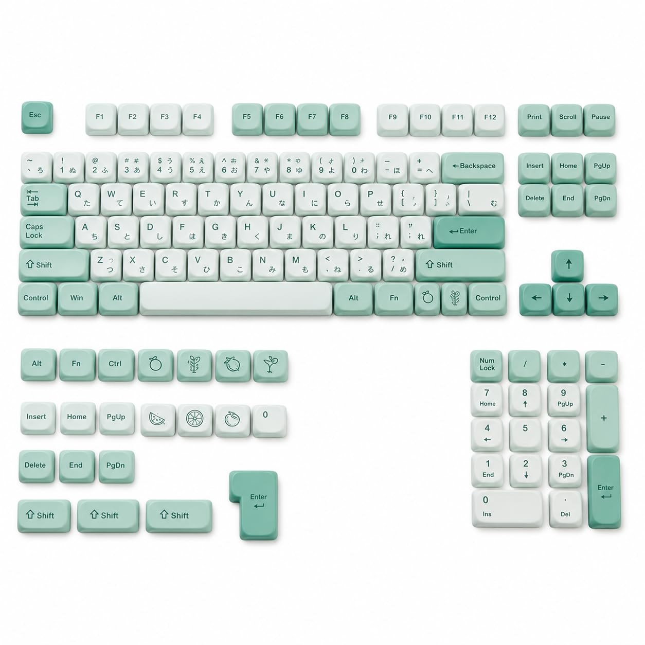 Mint Green Matcha MOA Profile PBT Keycaps 125 Keys DyeSub Japanese Set