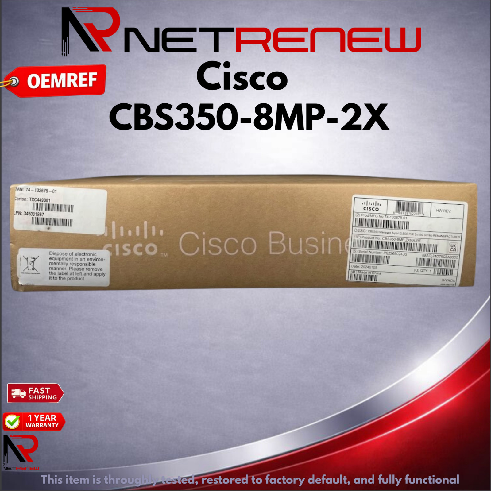 Cisco Refresh  CBS350-8MP-2X  Managed 8-Port 2.5G PoE+ 2x10G SFP+ Switch