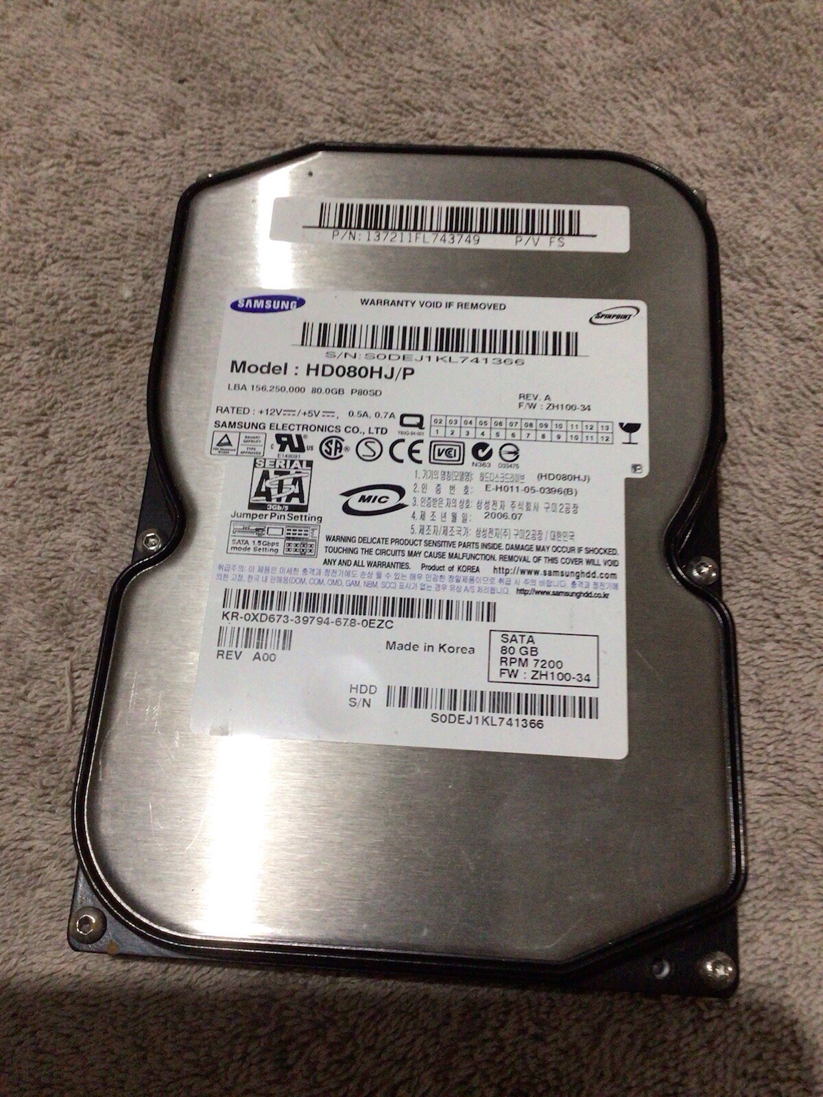 Samsung HD080HJ 80GB,Internal,7200RPM,3.5" (HD080HJ/P) HDD