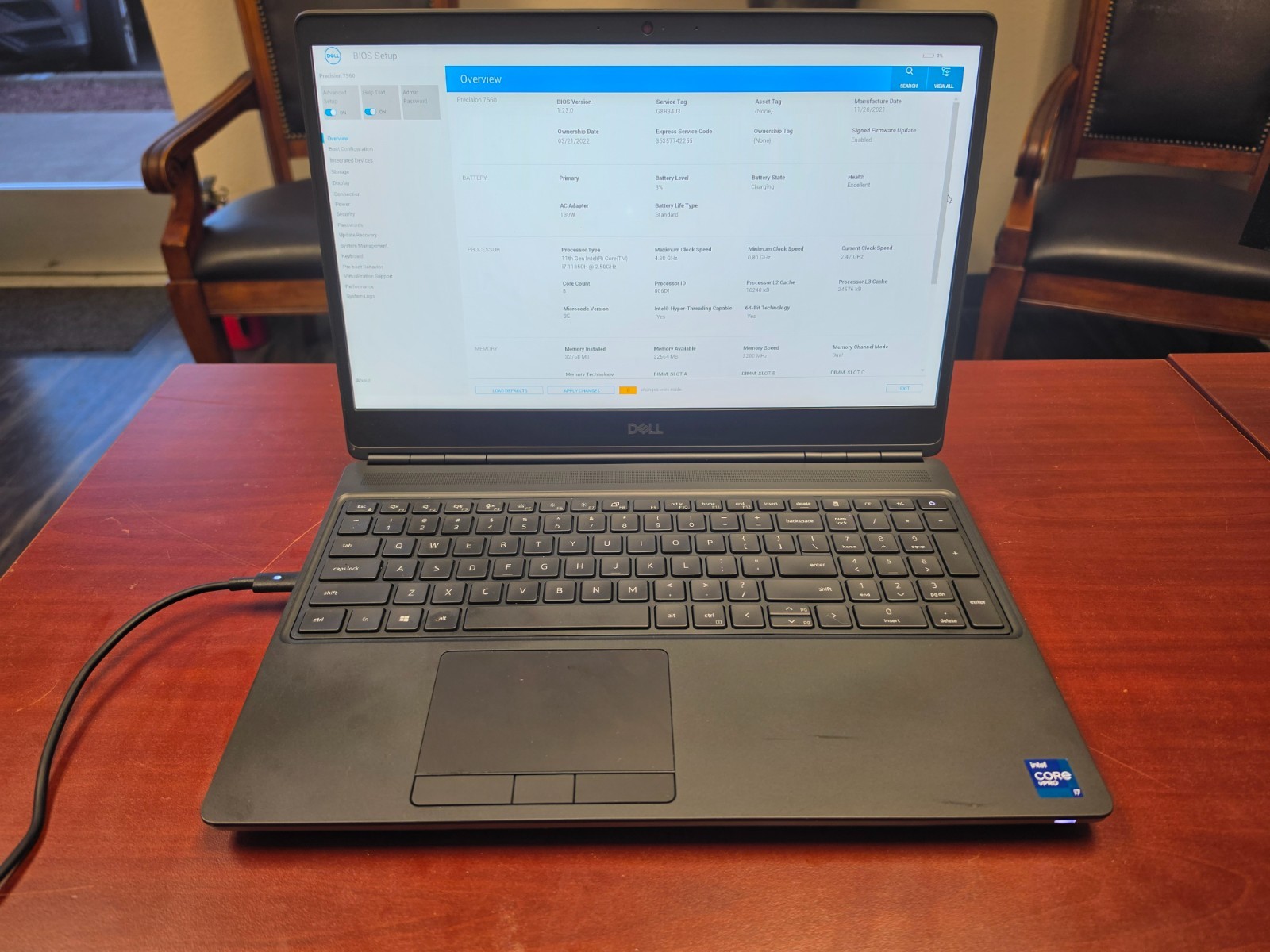 Dell Precision 7560 i7-11850H 2.5GHz 32GB 512GB NVMe 15.6" T1200 Win 11 Pro