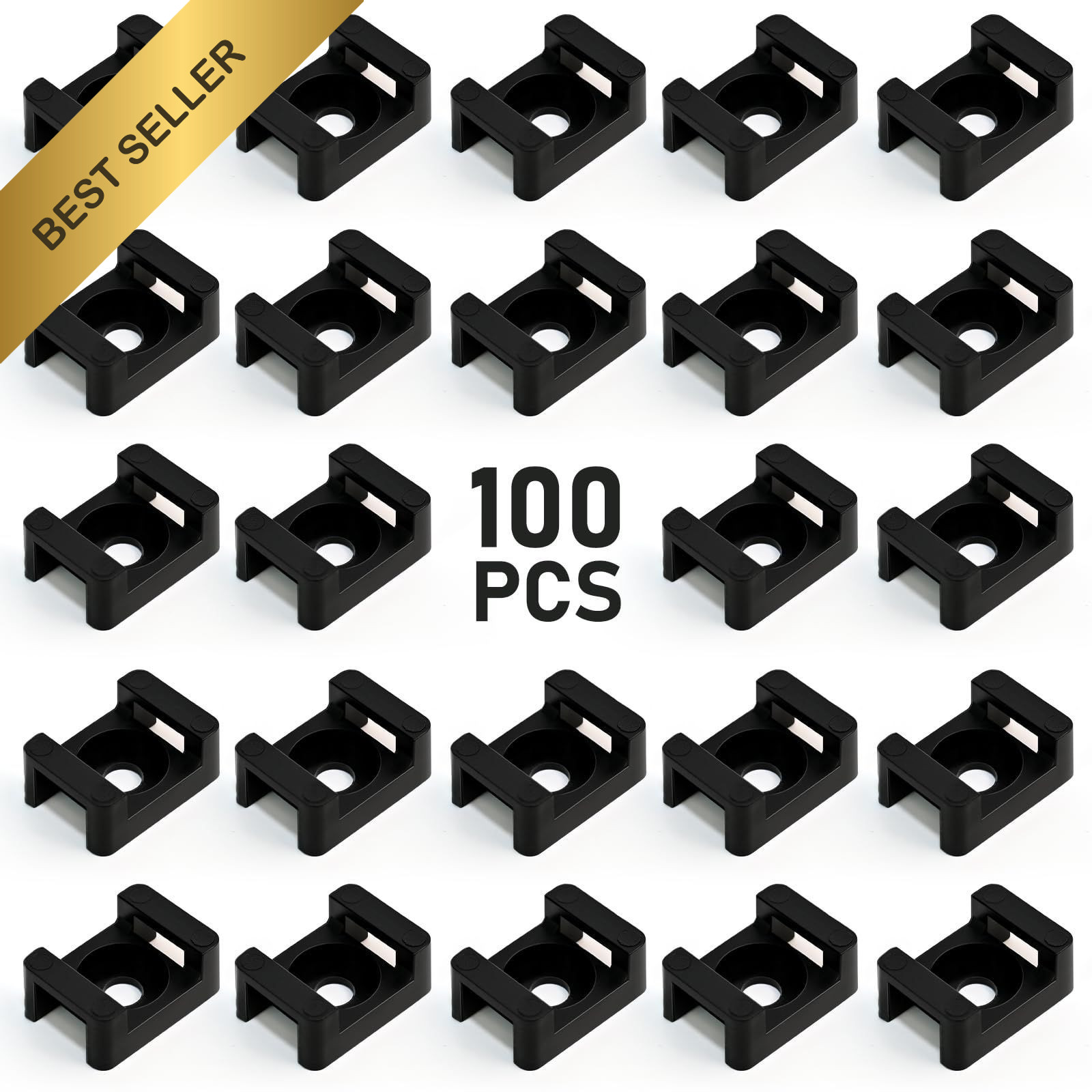 100PCS Cable Zip Tie Mount Bases 5mm M5 Screw Hole Wire Holder 23x16x10mm White