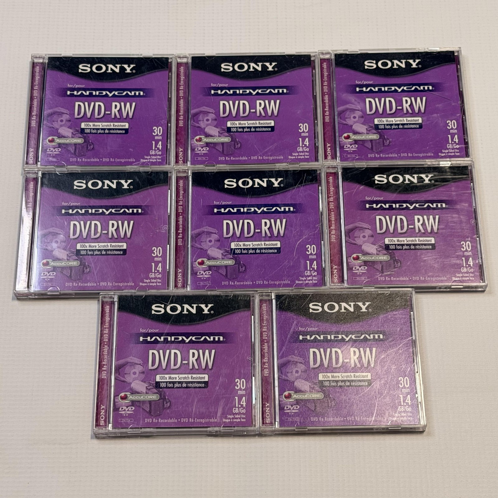 Sony Handycam DVD-RW Mini 1.4GB 30min AccuCORE DMW30L2 Lot Of 7 Made In Japan