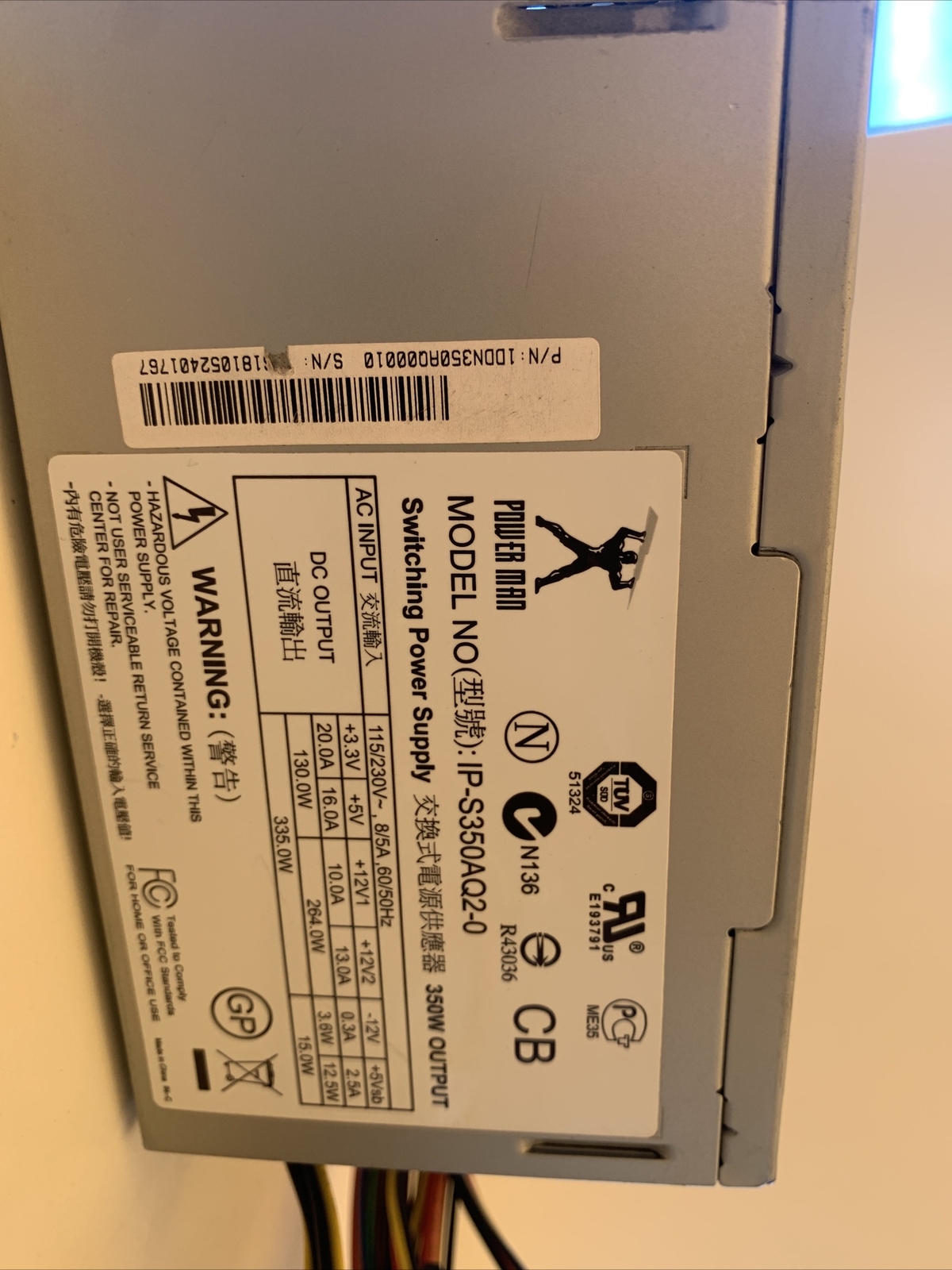 Genuine tested Power Man IP-S350AQ2-0 Power Supply 350W