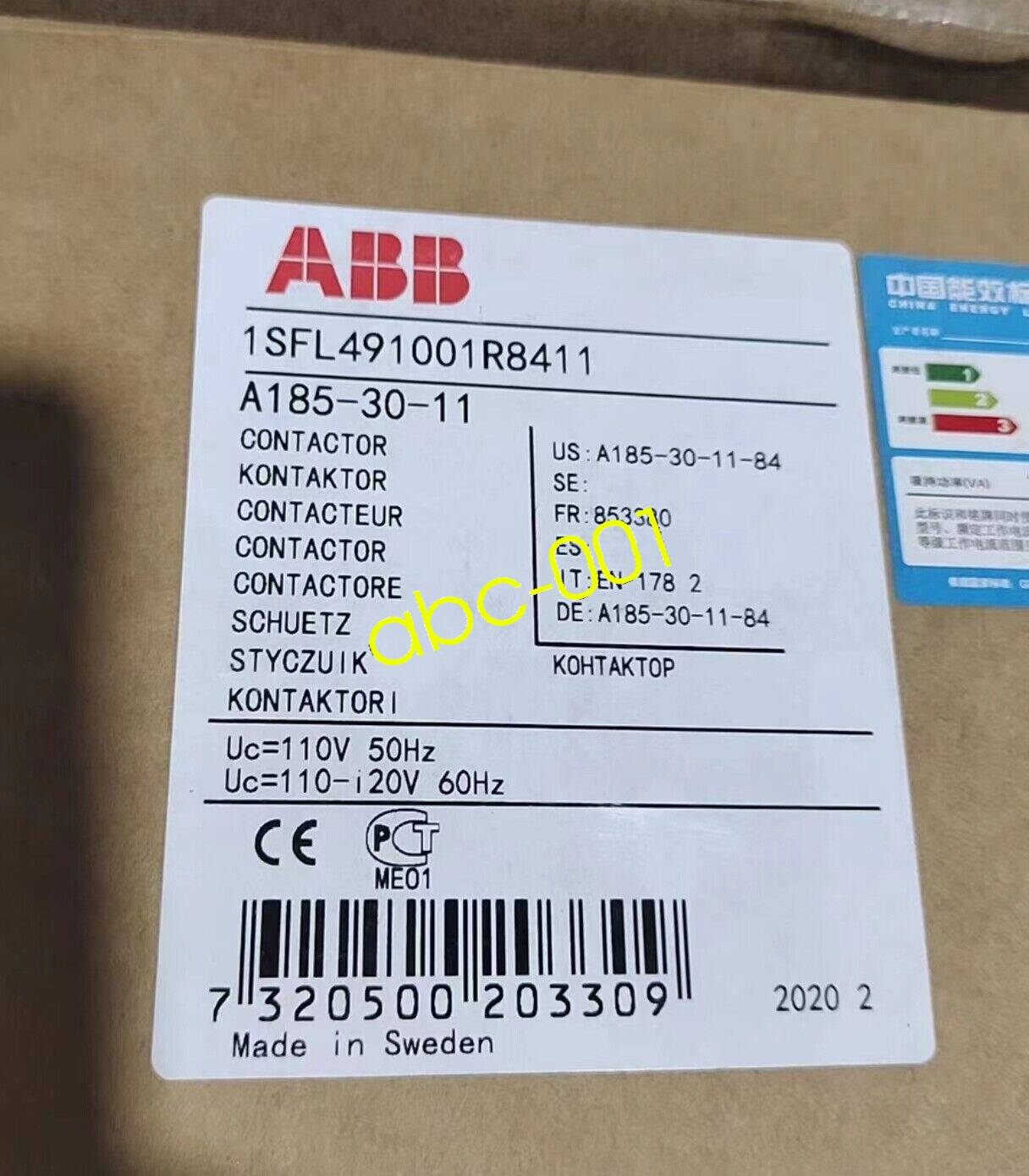 1pc ABB A185-30-11 Contactor 110V50Hz/110-120V60Hz 1SFL491001R8411 via DHL FEDEX