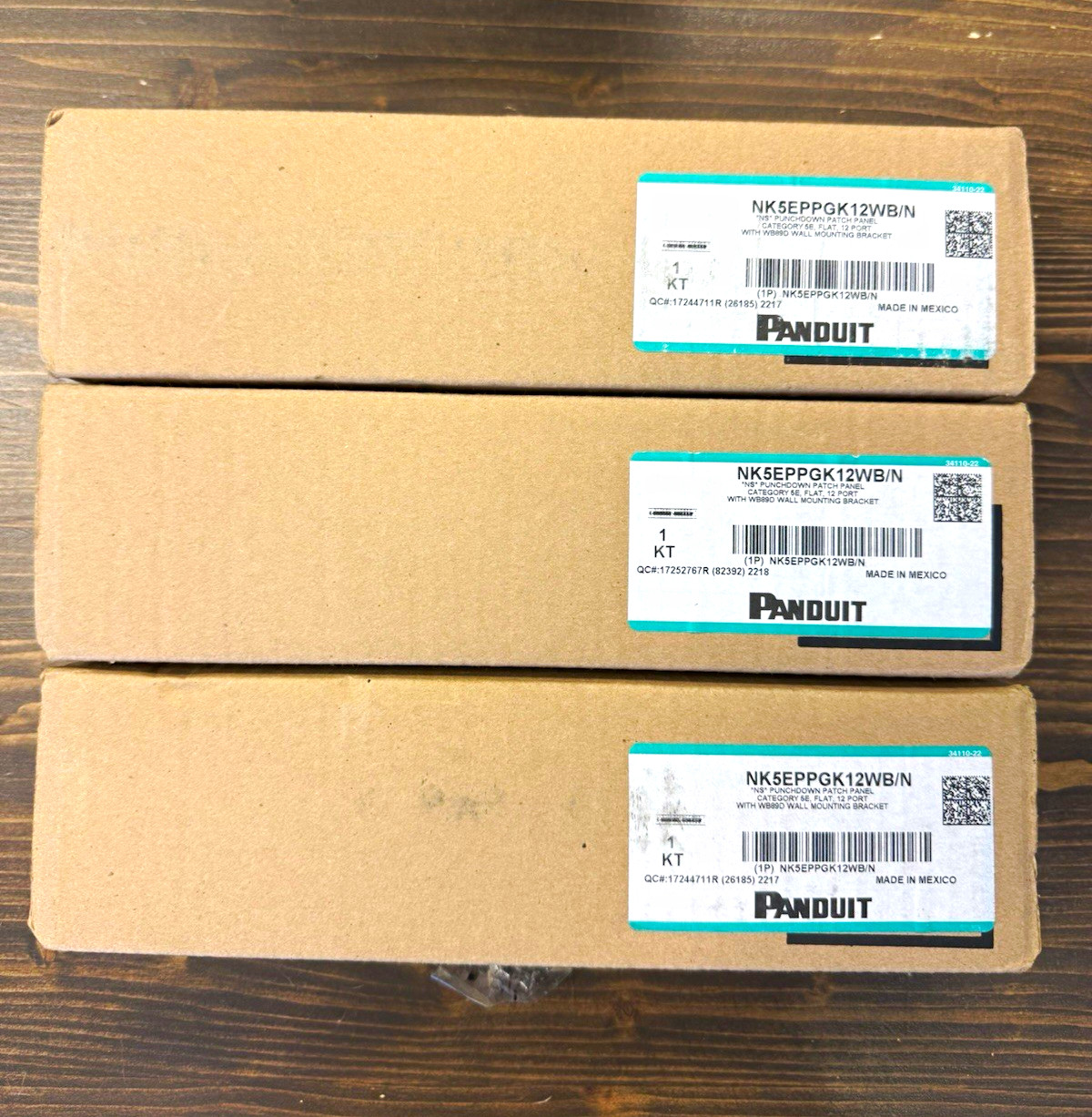 Lot of 3 Panduit NetKey NK5EPPGK12WB/N Cat5e 12-Port RJ-45 Patch Panel 1U 19in