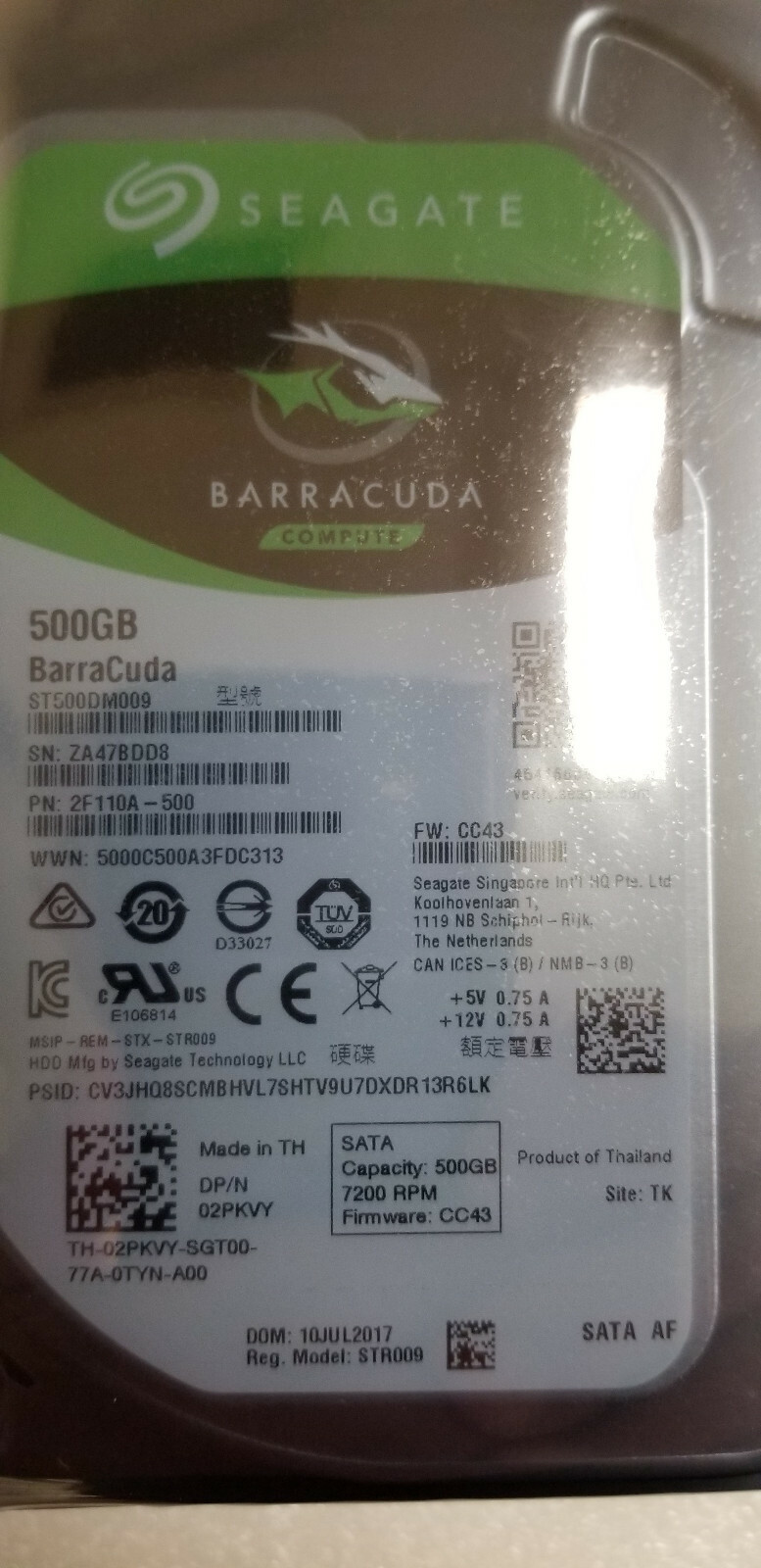 Seagate ST500DM009 PN: 2F110A-500 FW: CC43 3.5" 500GB Hard Drive ZA4 TK