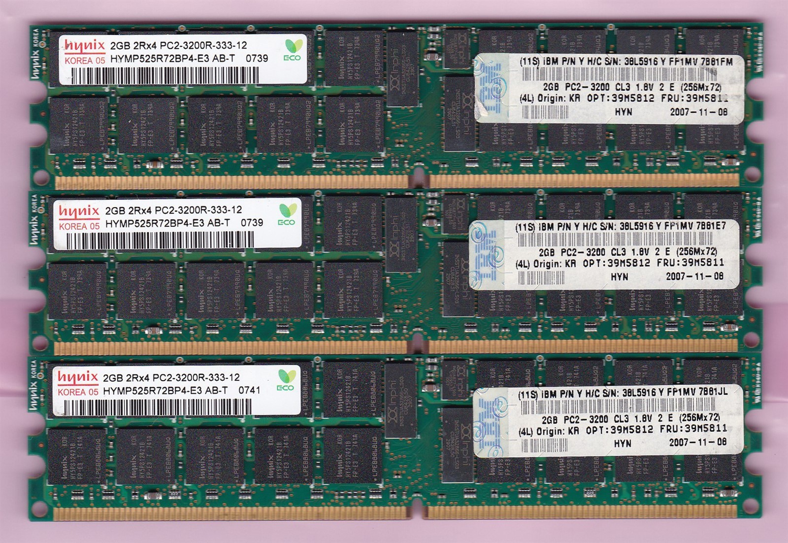 6GB 3x2GB PC2-3200R DDR2-400 HYNIX HYMP525R72BP4-E3 AB-T IBM 38L5916 RDIMM KIT