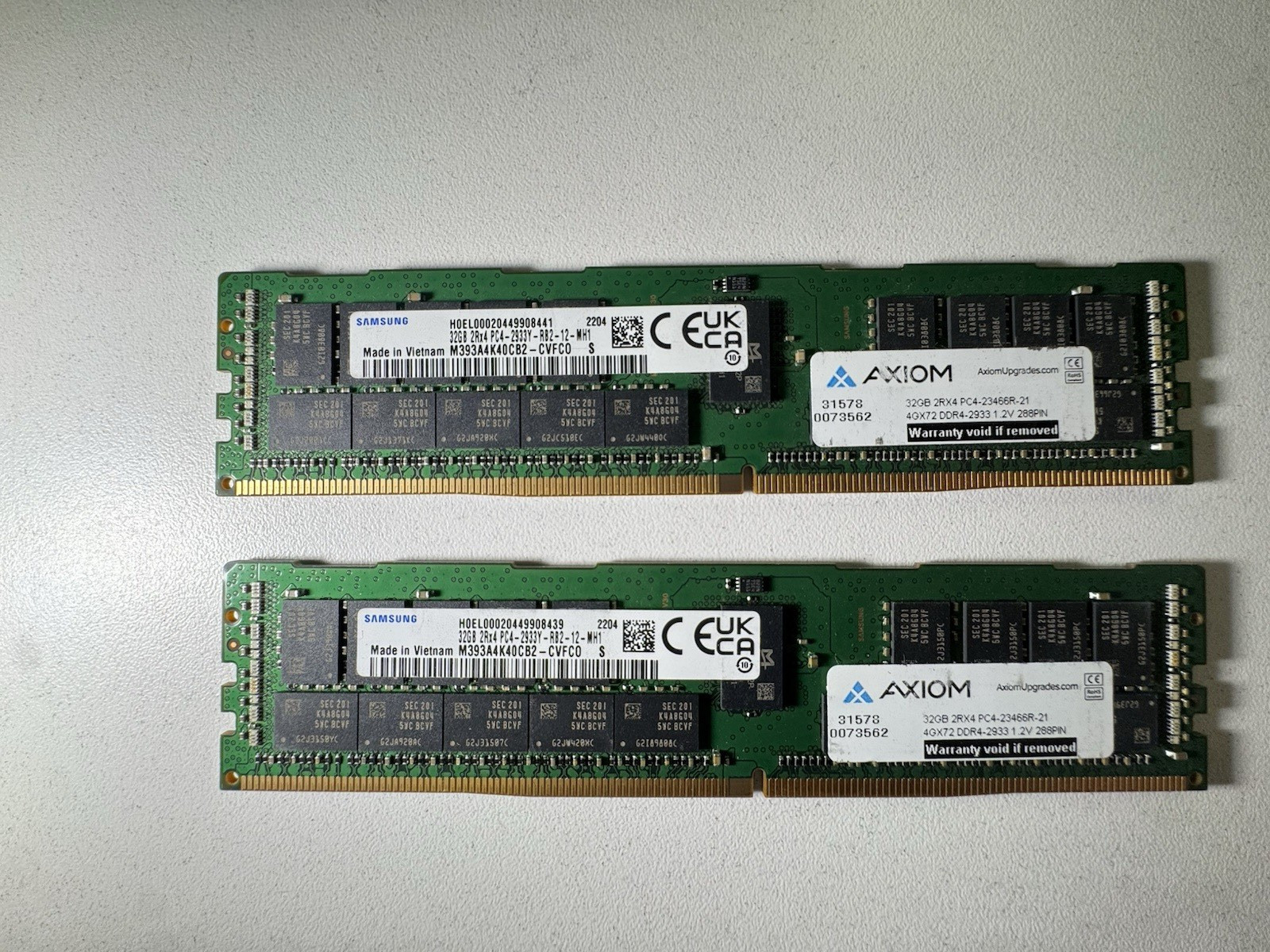 Samsung 32gb PC4-2933Y 2Rx4 DDR4 ECC RDIMM Server Memory M393A4K40CB2-CVF PAIR