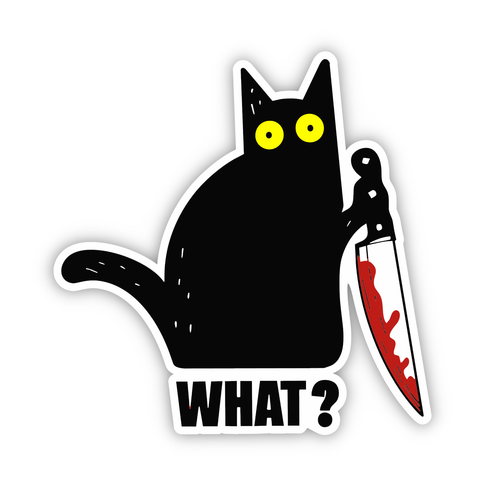 Murder Cat Funny Sticker - Black Cat with Knife Decal for Laptops & Tumblers