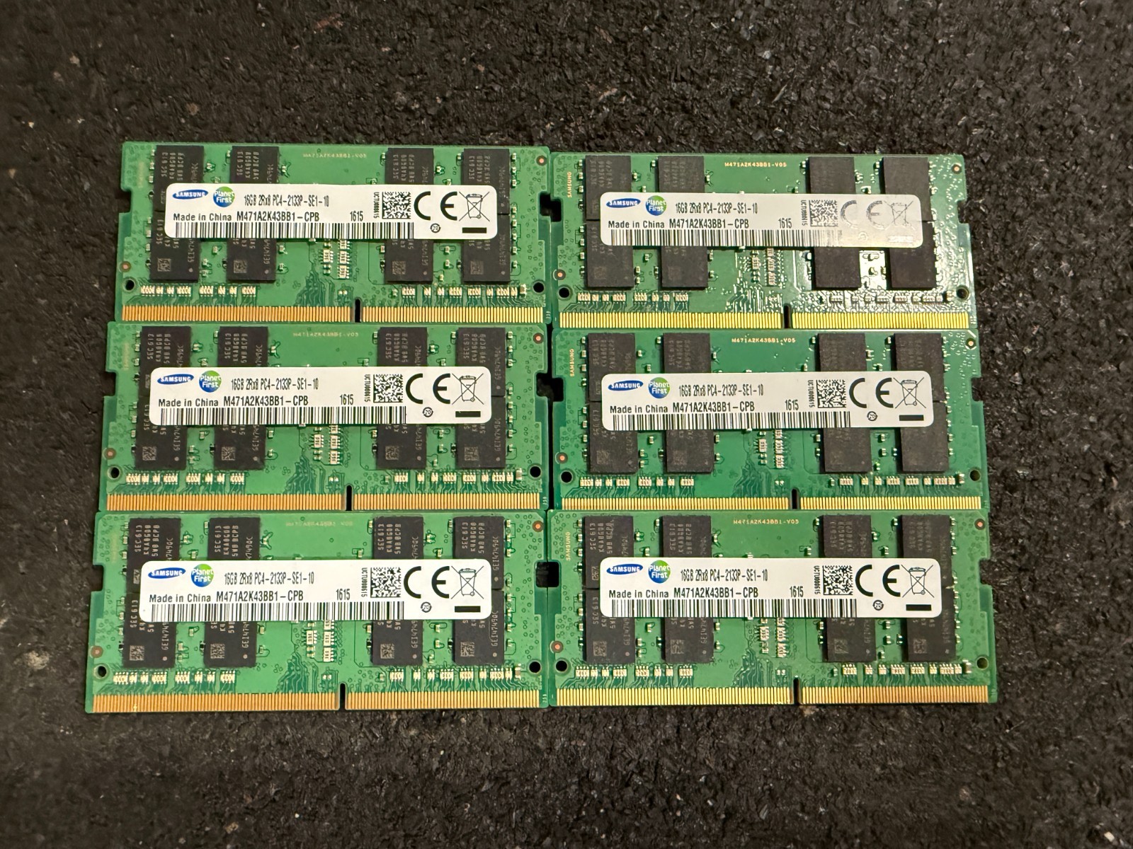 Lot of 6 Samsung 16GB DDR4 SODIMM 2133MHz M471A2K43BB1-CPB Laptop RAM 96GB