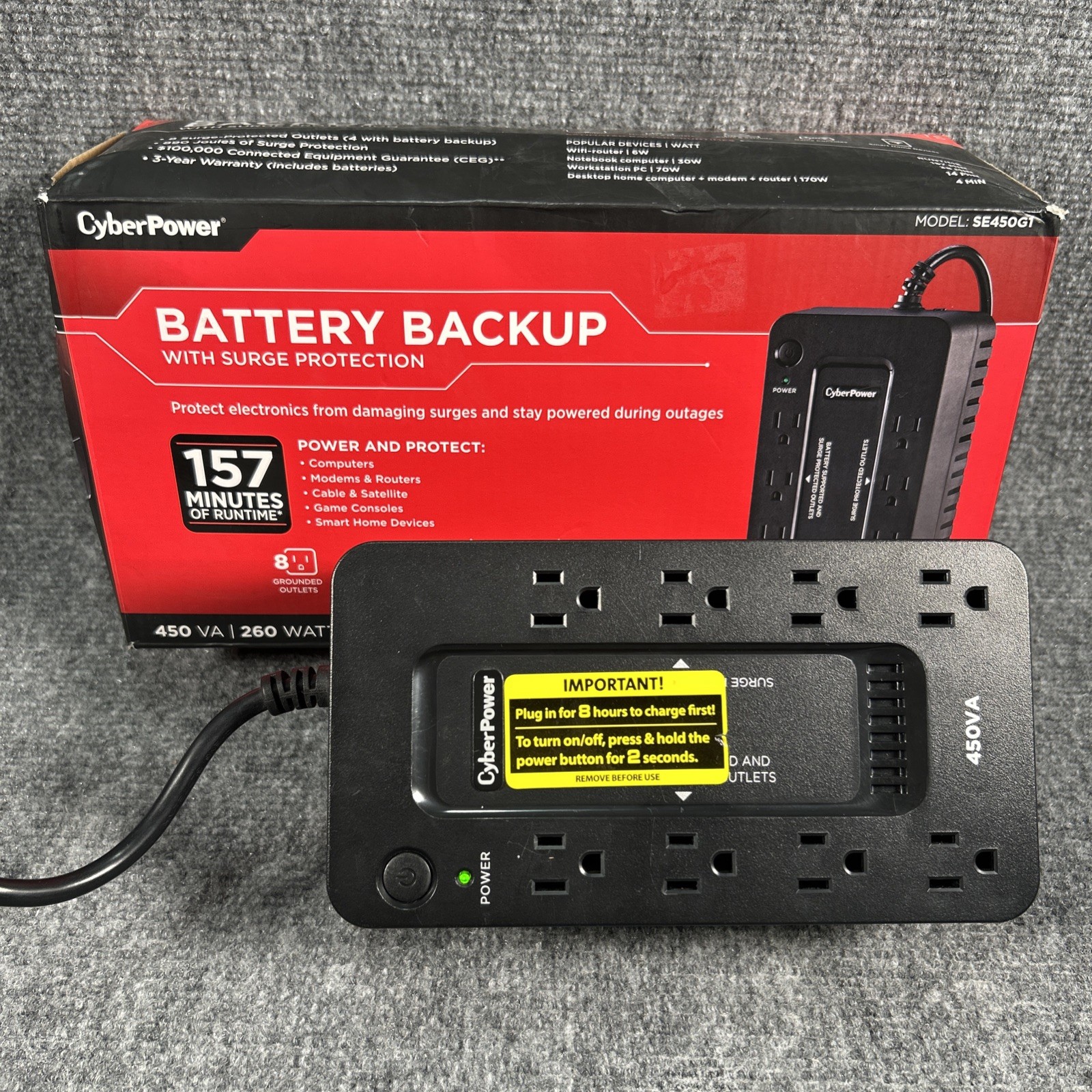 CyberPower SE450G1 UPS 8-Outlet Battery Backup With Battery Surge Protector