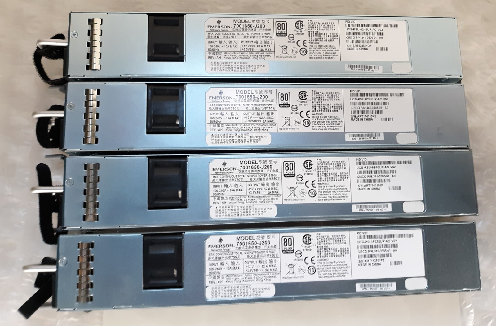 Lot of 4 Cisco UCS-PSU-6248UP-AC 750W 341-05056-01 80Plus Platinum Power Supply