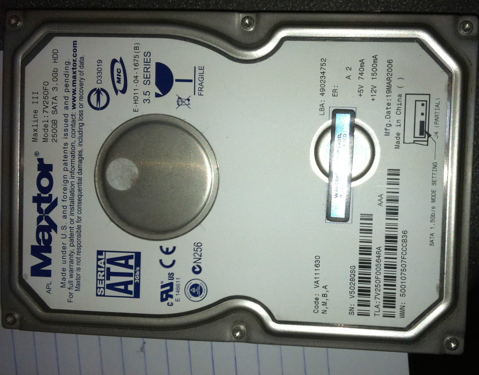 Lot of 6 Maxtor MaxLine III 7V250F0 250GB SATA 3.5" 7.2K RPM Hard Disk Drives