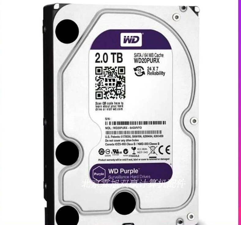 1PCS Purple Western Digital 2TB WD20PURX 5400 RPM 3.5 Inch Internal Hard Disk D