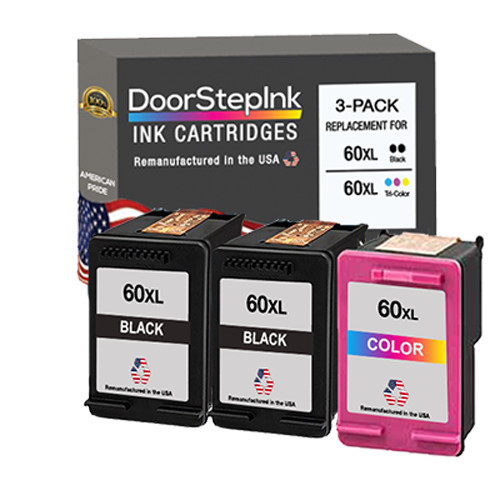 DoorStepInk Compatible Ink cartridges For HP 60XL 2Black and 1Color (3packs)-USA