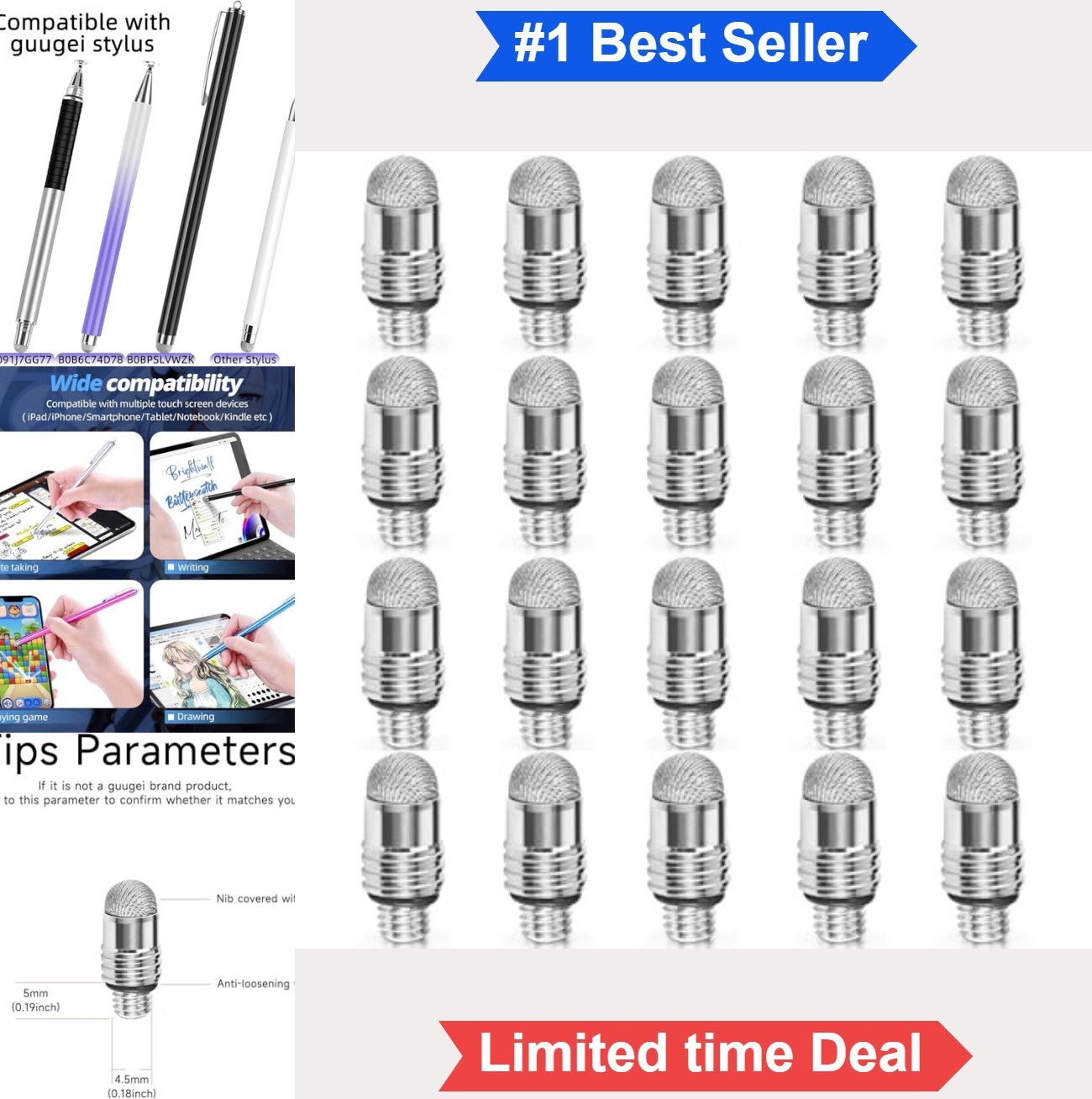 Mesh Fiber Stylus Replacement Nibs 20 Pack Capacitive Touch Pen Tips Fine Point