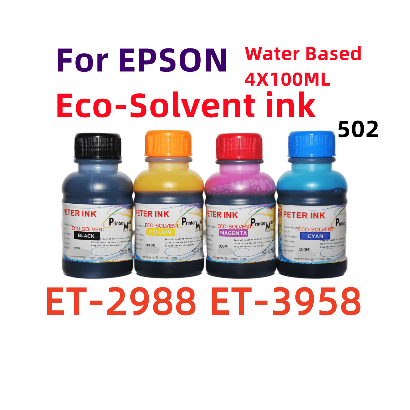 4X100ML Premium Eco solvent ink bottles for ET-2988 ET-3958 printer 502