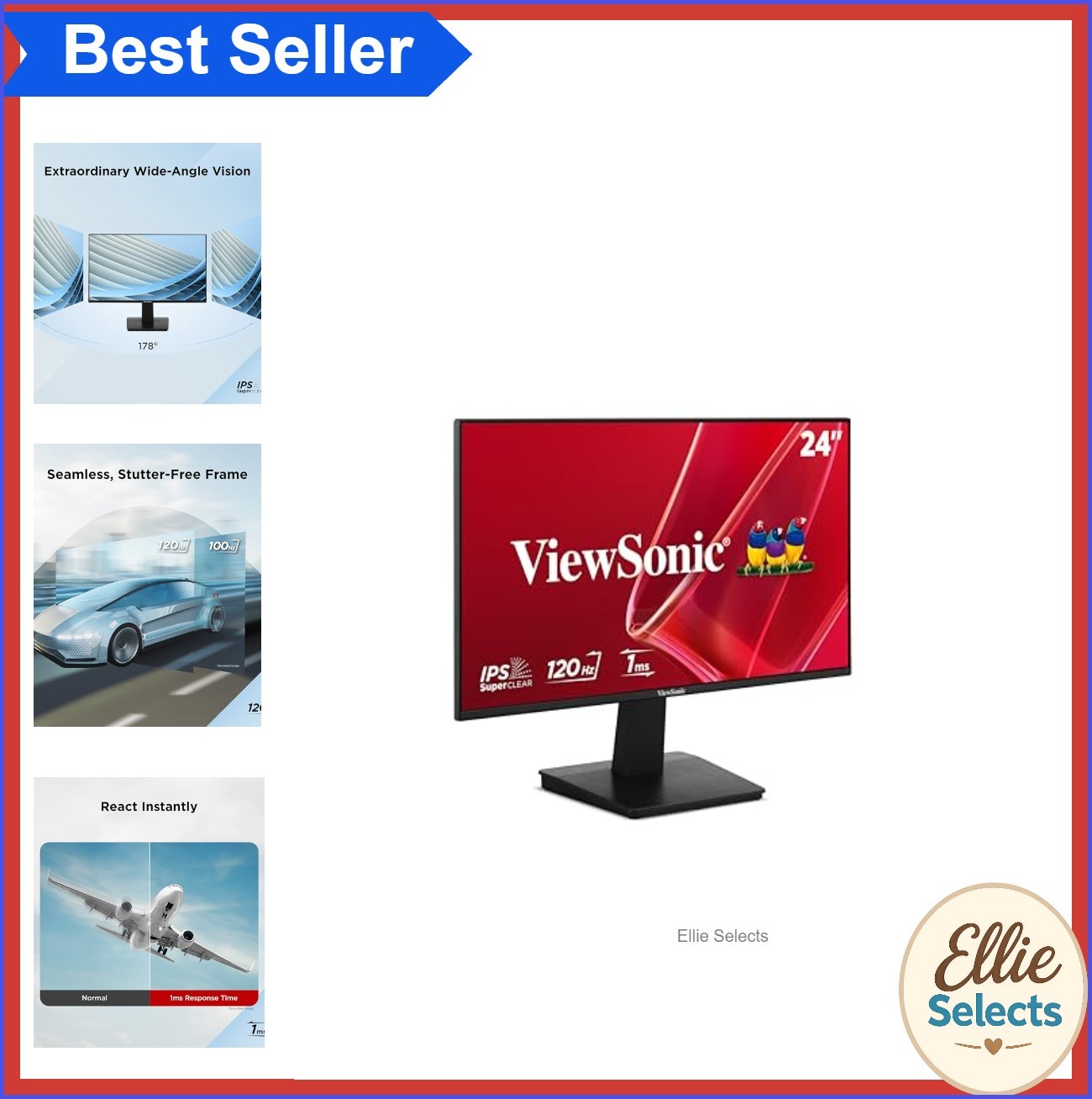 24 Inch 1080p IPS LED Computer Monitor 120Hz HDMI VGA Flicker Free Blue Light