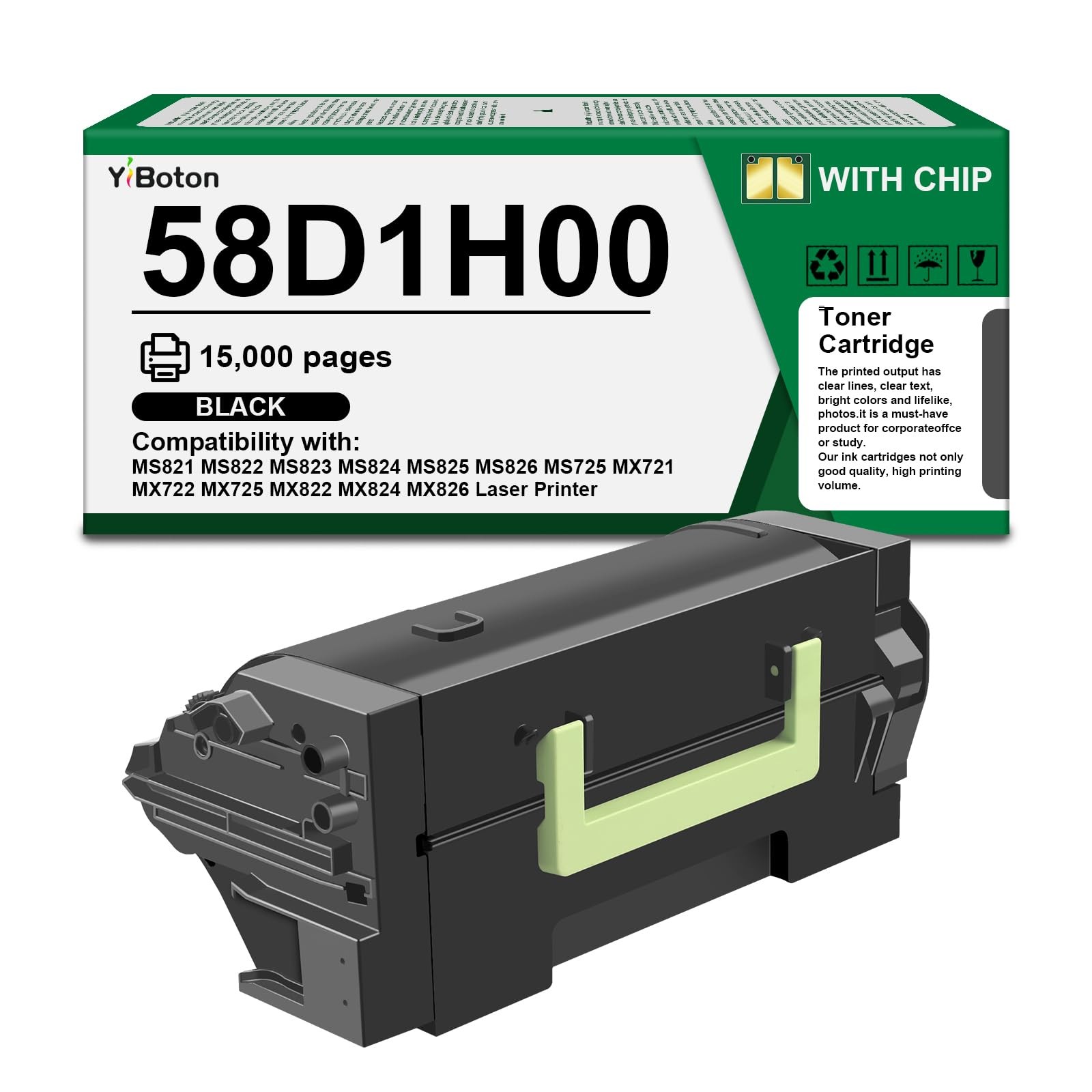 YiBoton 58D1H00 Black High Yield Toner Cartridge 15,000 Pages