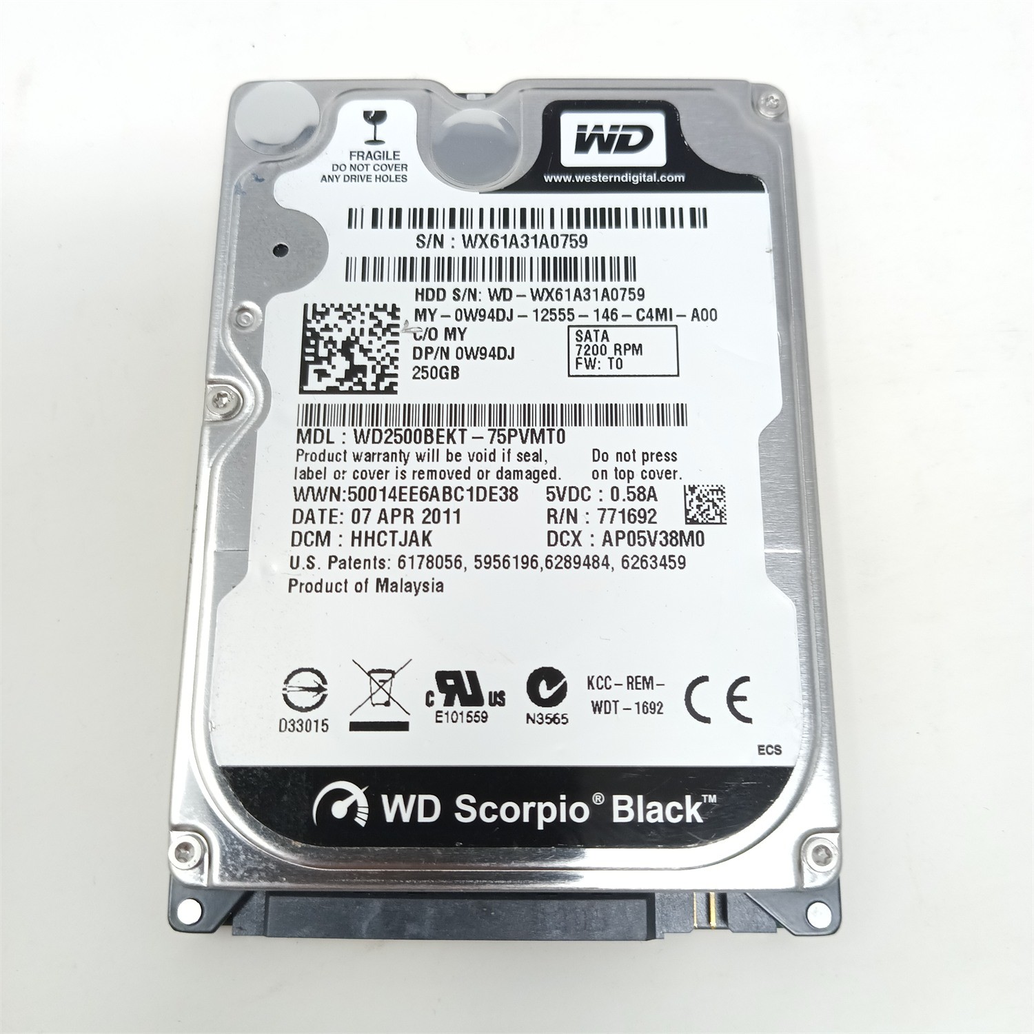 Western Digital WD2500BEKT-75PVMT0 250GB 2.5" SATA III HDD - Tested