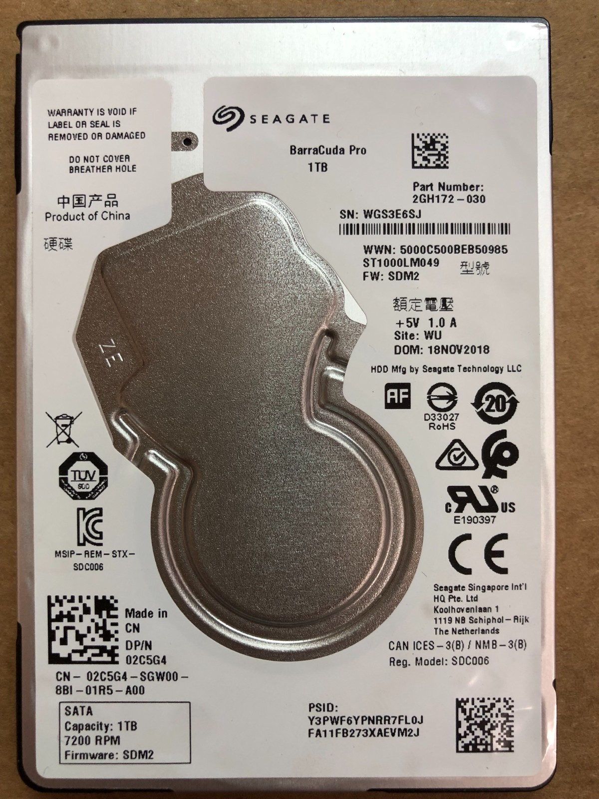 Seagate ST1000LM049 2GH172-030 2.5 Inch  1TB 2.5" HDD Nov 2018